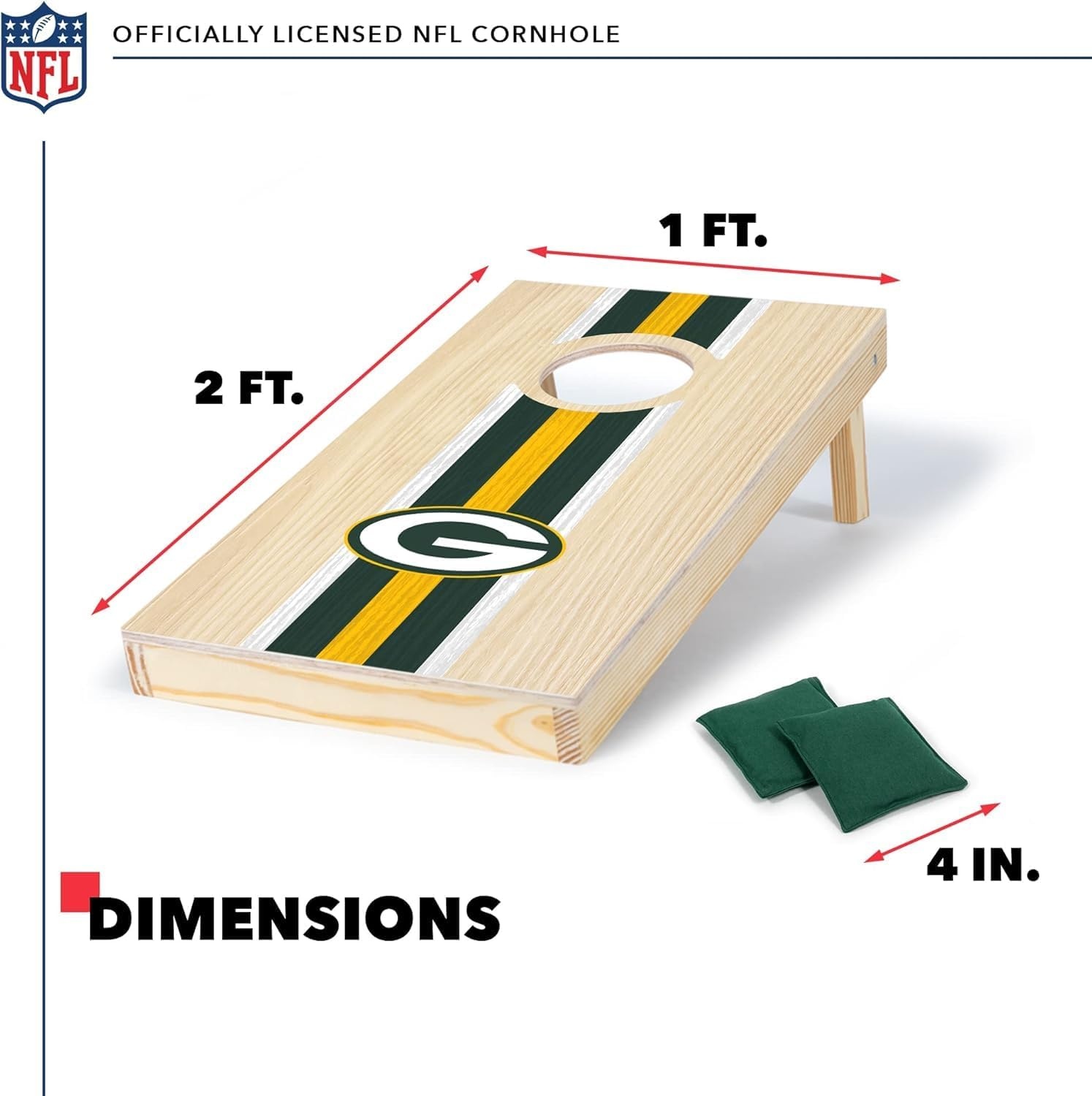 NFL Football Portable Size 1′ x 2′ Solid Wood Cornhole Set with Direct Print HD Team Graphics – Travel Size(Green Bay Packers)