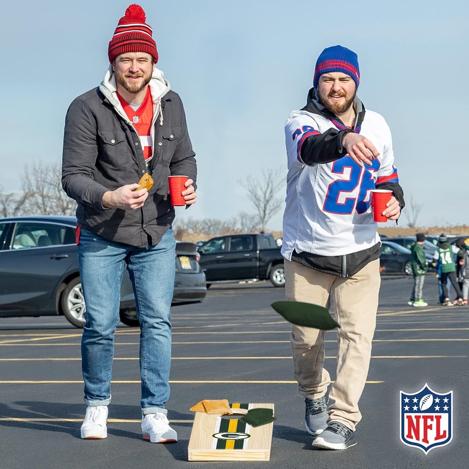 NFL Football Portable Size 1′ x 2′ Solid Wood Cornhole Set with Direct Print HD Team Graphics – Travel Size(Green Bay Packers)