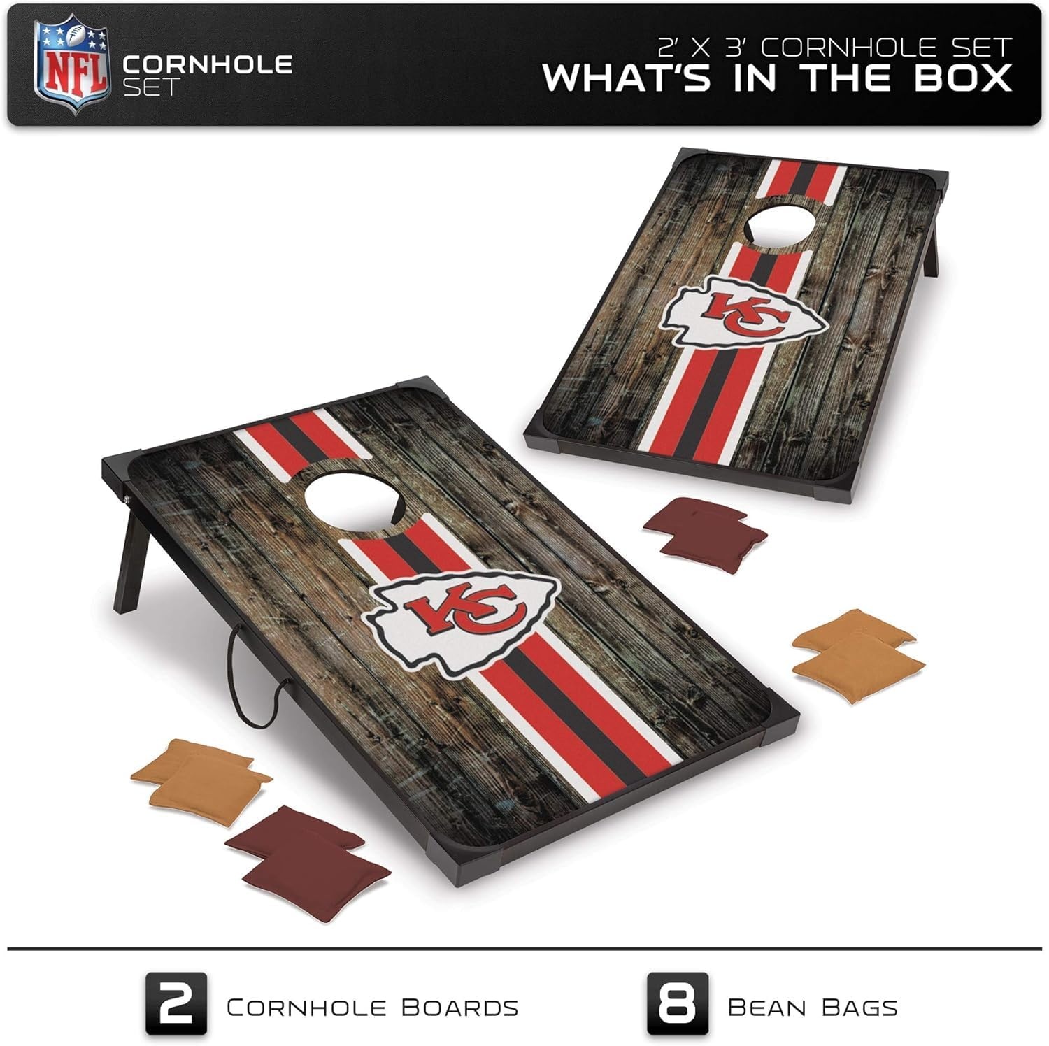 Wild Sports NFL 2′ x 3′ MDF Deluxe Cornhole Set – with Corners and Aprons(Kansas City Chiefs)