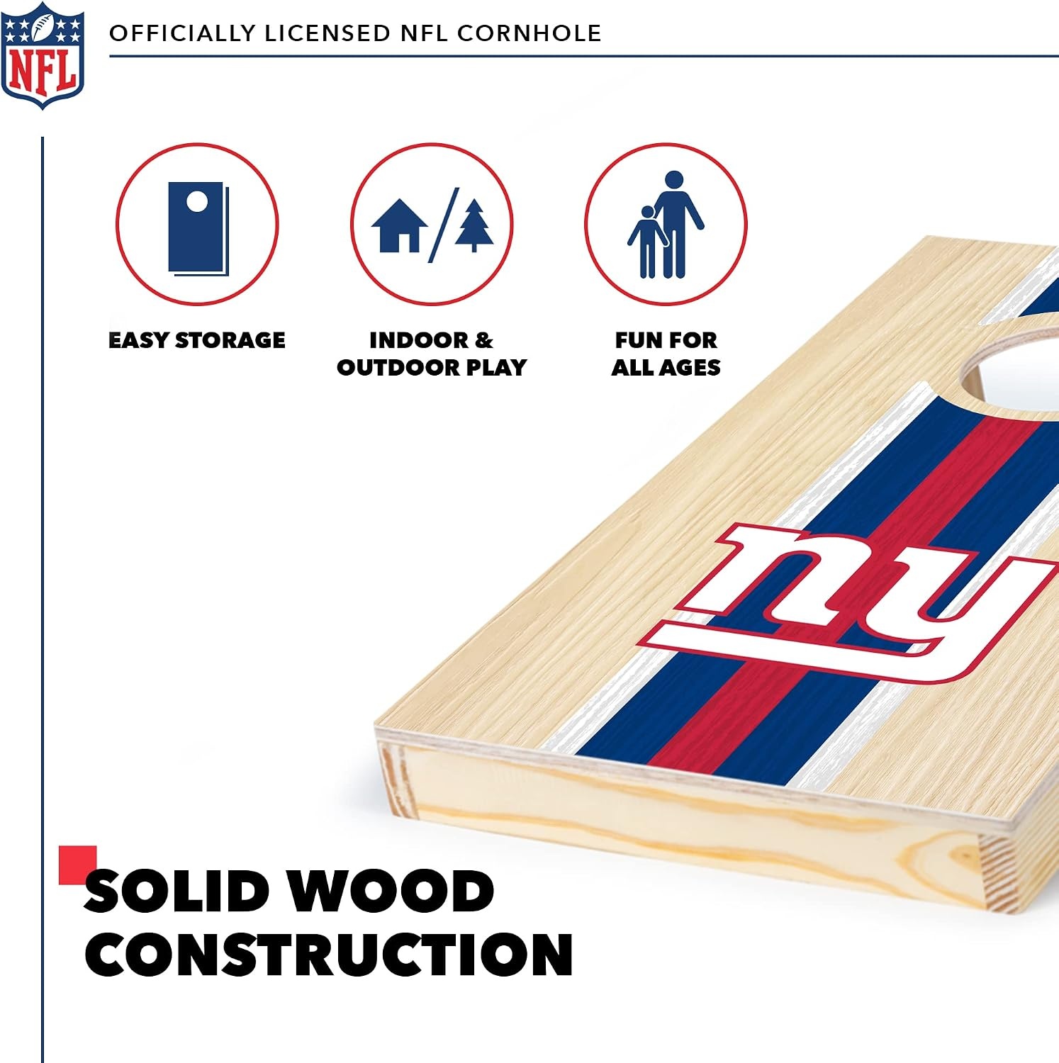 NFL Football Portable Size 1′ x 2′ Solid Wood Cornhole Set with Direct Print HD Team Graphics – Travel Size(New York Giants)