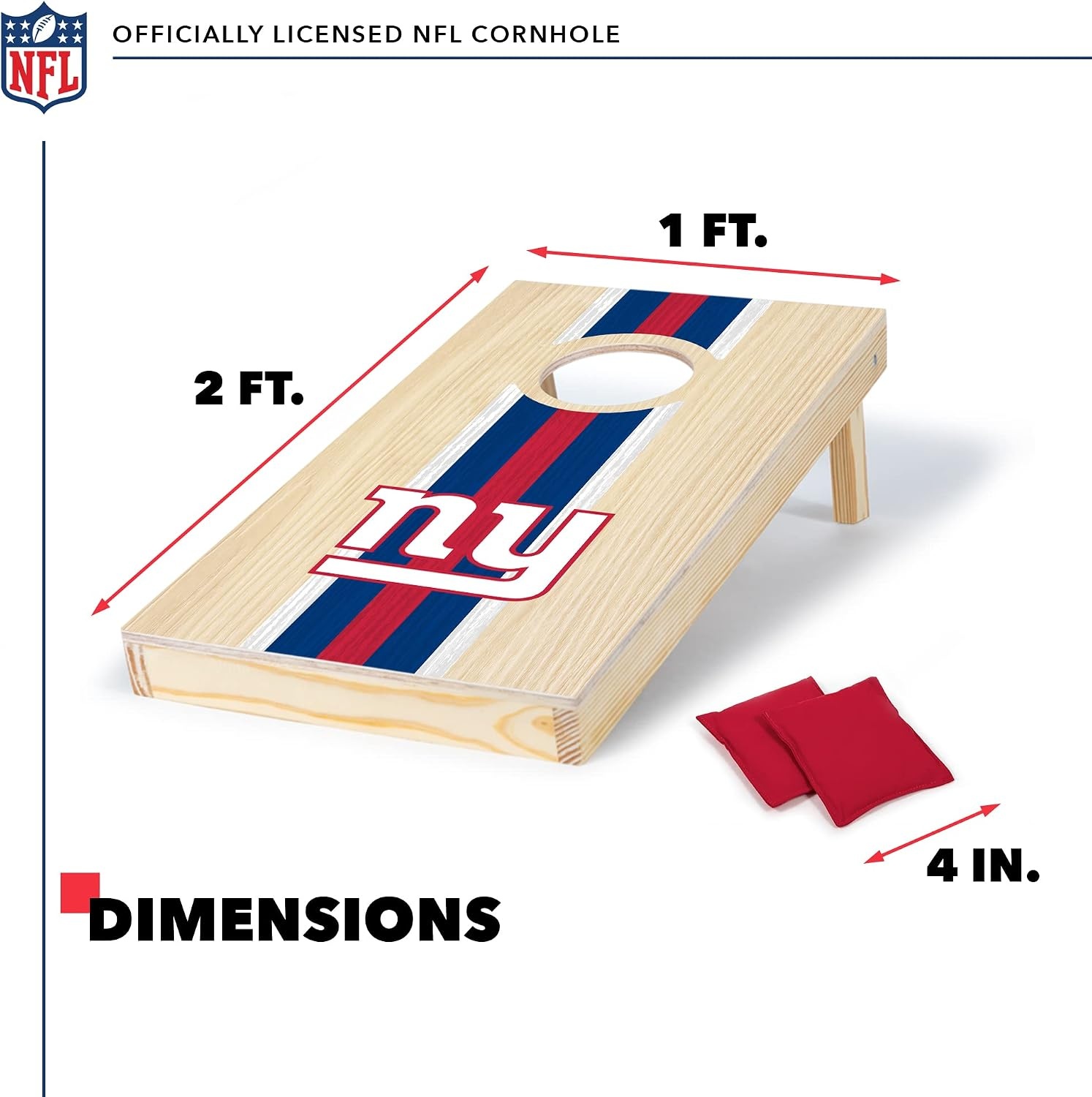 NFL Football Portable Size 1′ x 2′ Solid Wood Cornhole Set with Direct Print HD Team Graphics – Travel Size(New York Giants)
