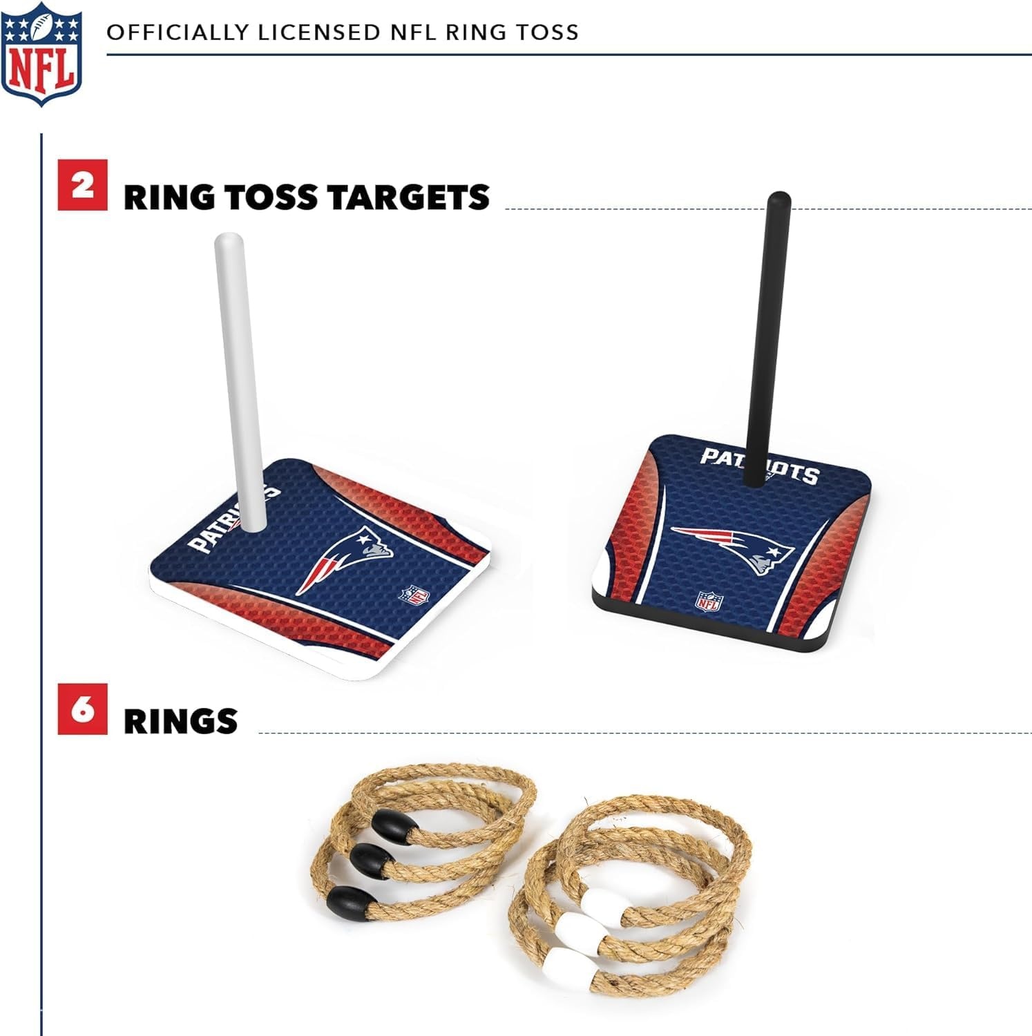 Solid Wood NFL Quoits Set with Direct Print HD Team Graphics – Tailgate Ring Toss Game – Great Gift for Any Football Fan  Ring Toss Family Outdoor Games for The Beach(New England Patriots)