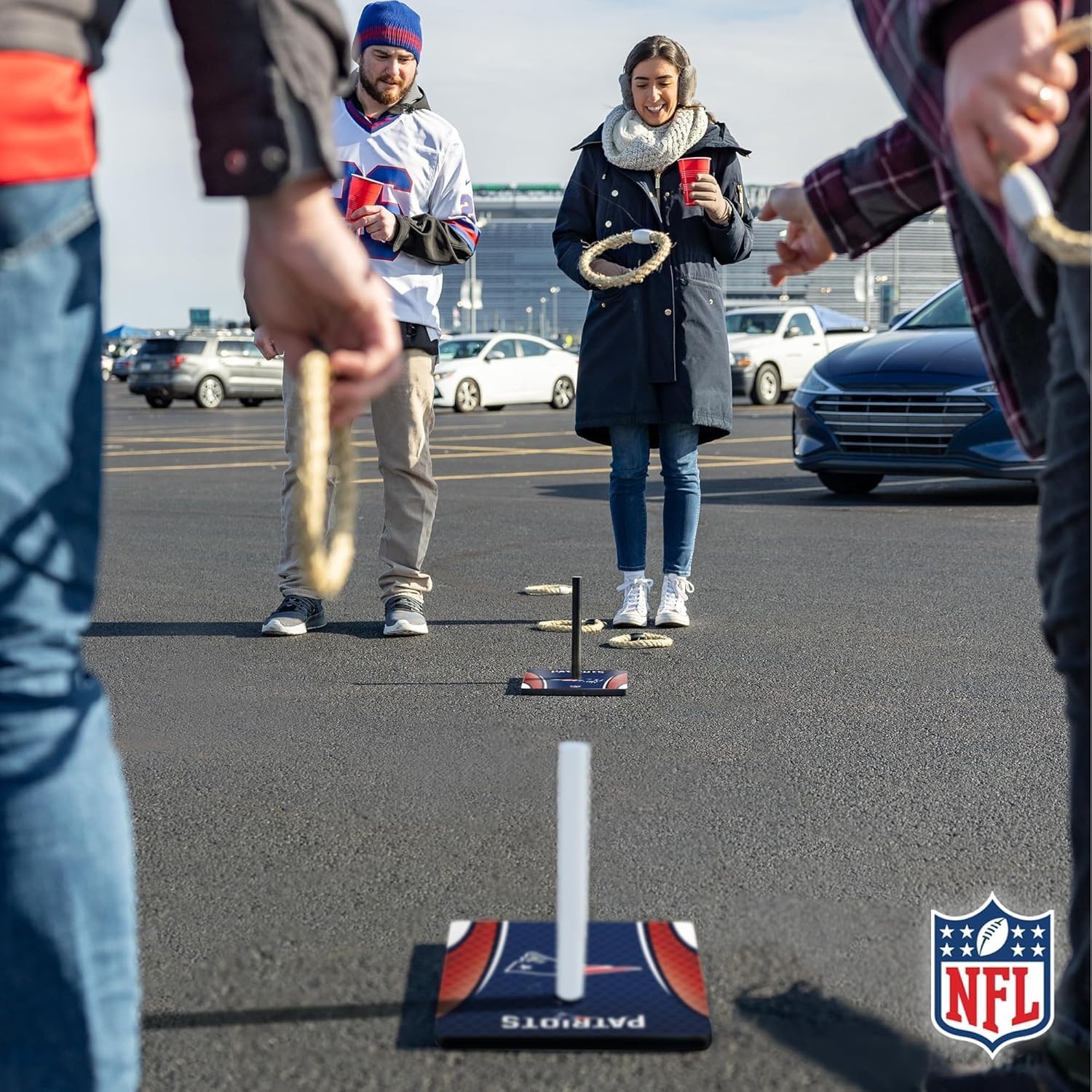 Solid Wood NFL Quoits Set with Direct Print HD Team Graphics – Tailgate Ring Toss Game – Great Gift for Any Football Fan  Ring Toss Family Outdoor Games for The Beach(New England Patriots)