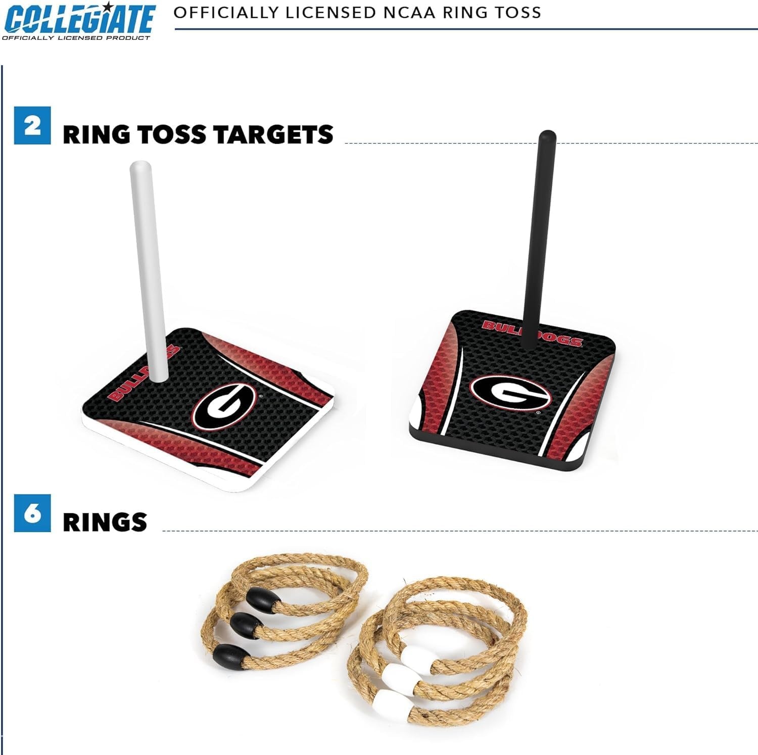 Wild Sports Solid Wood College Quoits Set with Direct Print HD Team Graphics – Tailgate Ring Toss Game – Great Gift for Any NCAA Fan  Ring Toss Outdoor Games for The Beach(Georgia Bulldogs)