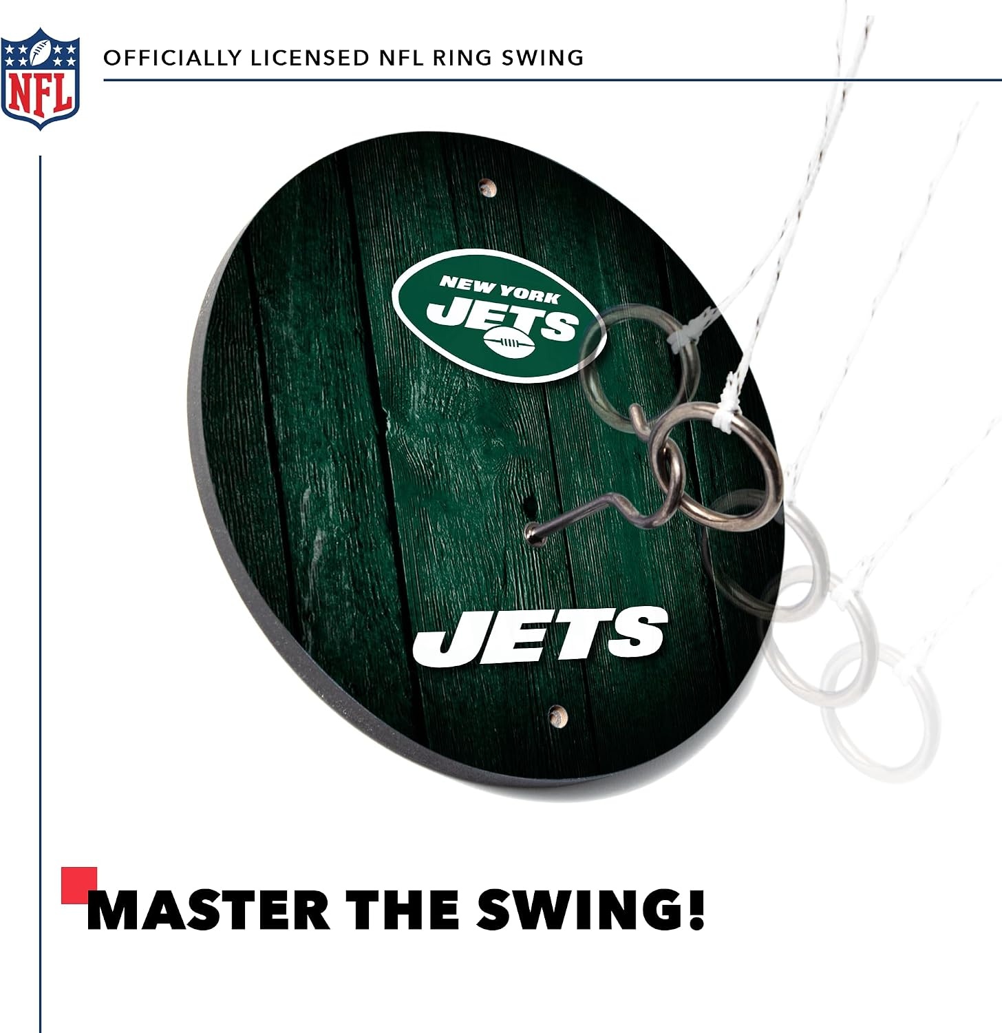 Solid Wood NFL Hook & Ring Toss Set with Direct Print HD Team Graphics – Easy Hang Hook and Ring Toss Target – Great Gift for Any Football Fan  Ring Toss Family Game for a Game Room(New York Jets)