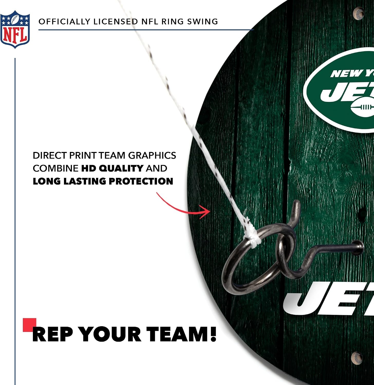 Solid Wood NFL Hook & Ring Toss Set with Direct Print HD Team Graphics – Easy Hang Hook and Ring Toss Target – Great Gift for Any Football Fan  Ring Toss Family Game for a Game Room(New York Jets)