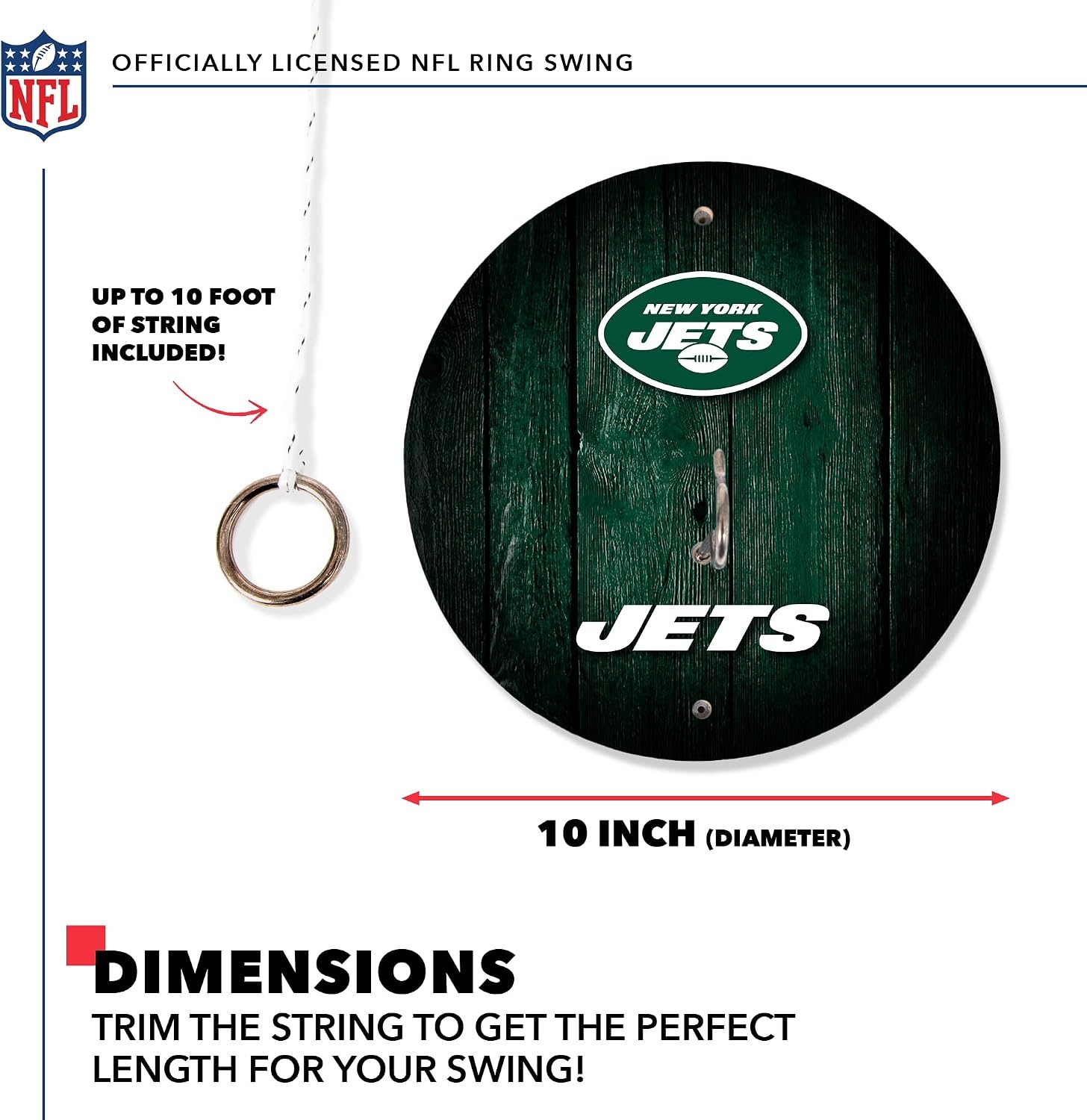 Solid Wood NFL Hook & Ring Toss Set with Direct Print HD Team Graphics – Easy Hang Hook and Ring Toss Target – Great Gift for Any Football Fan  Ring Toss Family Game for a Game Room(New York Jets)