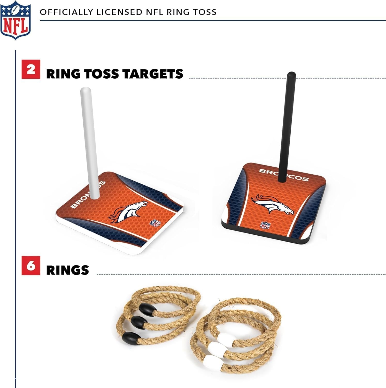 Solid Wood NFL Quoits Set with Direct Print HD Team Graphics – Tailgate Ring Toss Game – Great Gift for Any Football Fan  Ring Toss Family Outdoor Games for The Beach(Denver Broncos)