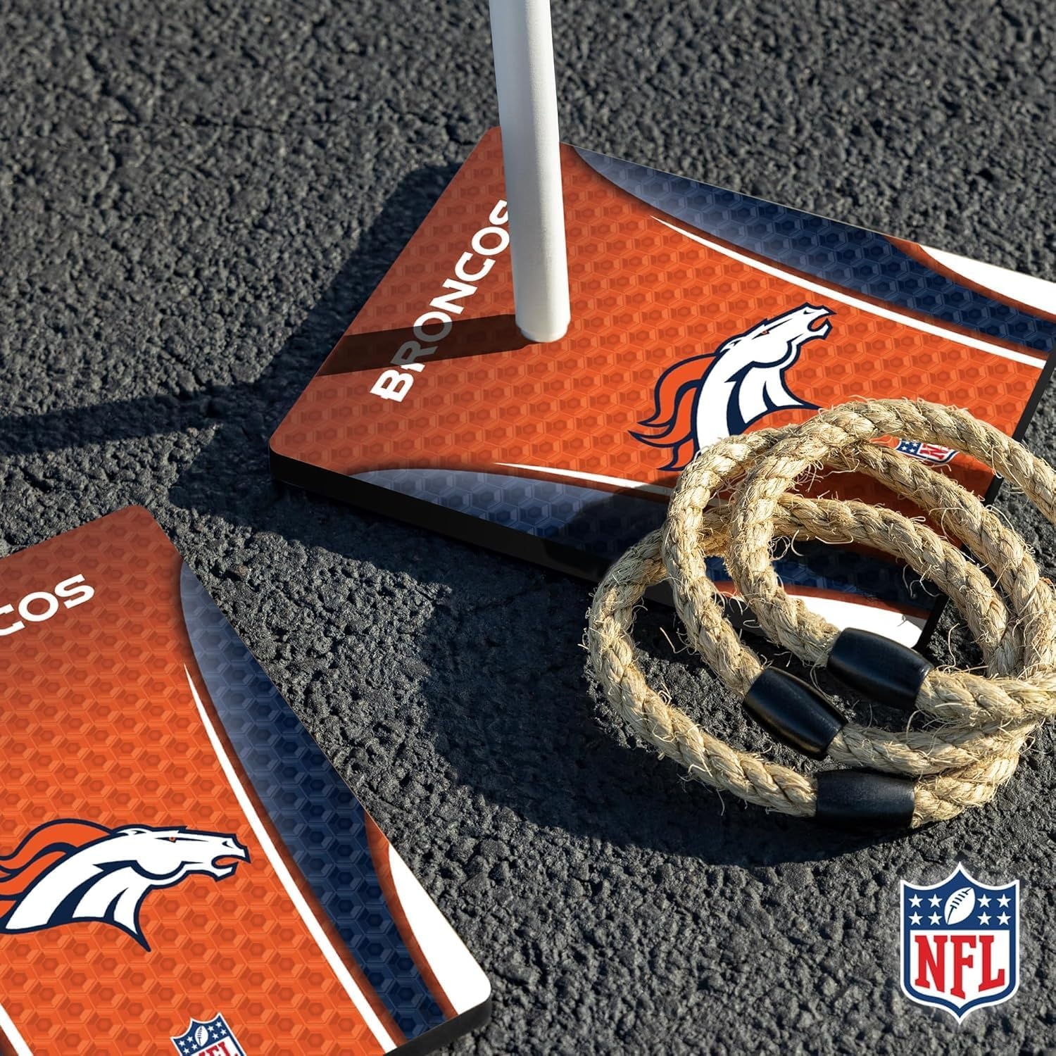 Solid Wood NFL Quoits Set with Direct Print HD Team Graphics – Tailgate Ring Toss Game – Great Gift for Any Football Fan  Ring Toss Family Outdoor Games for The Beach(Denver Broncos)