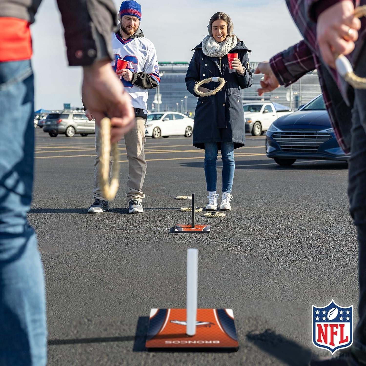 Solid Wood NFL Quoits Set with Direct Print HD Team Graphics – Tailgate Ring Toss Game – Great Gift for Any Football Fan  Ring Toss Family Outdoor Games for The Beach(Denver Broncos)