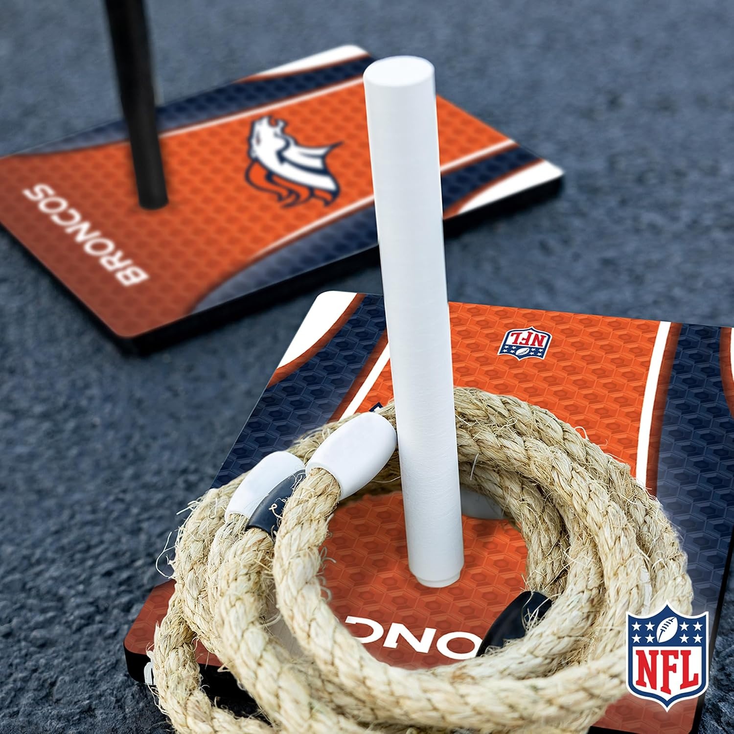 Solid Wood NFL Quoits Set with Direct Print HD Team Graphics – Tailgate Ring Toss Game – Great Gift for Any Football Fan  Ring Toss Family Outdoor Games for The Beach(Denver Broncos)