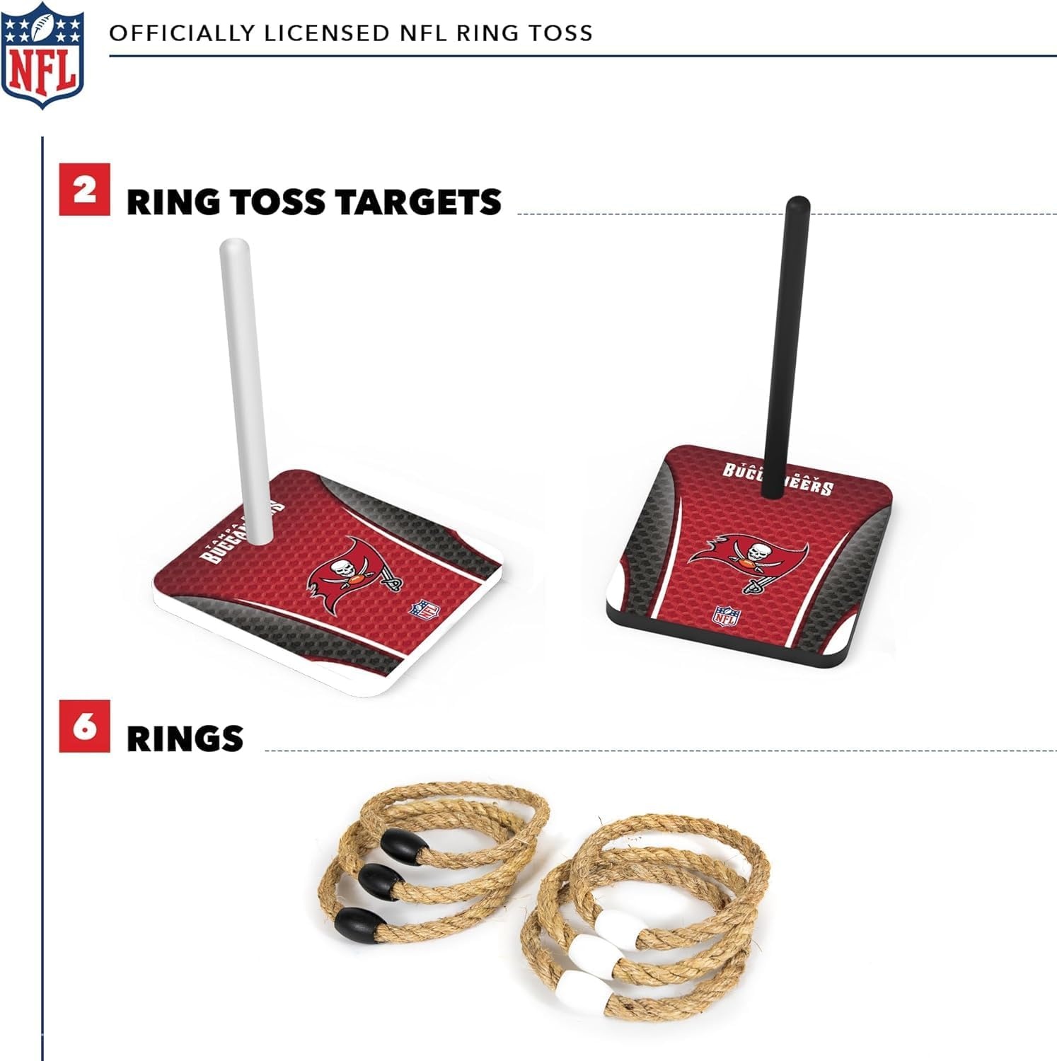 Solid Wood NFL Quoits Set with Direct Print HD Team Graphics – Tailgate Ring Toss Game – Great Gift for Any Football Fan  Ring Toss Family Outdoor Games for The Beach(Tampa Bay Buccaneers)
