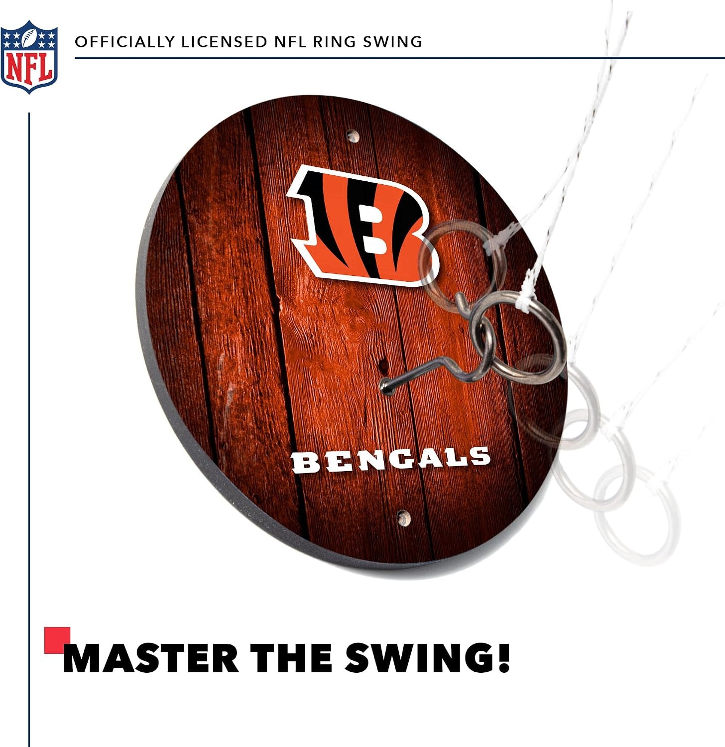 Solid Wood NFL Hook & Ring Toss Set with Direct Print HD Team Graphics – Easy Hang Hook and Ring Toss Target – Great Gift for Any Football Fan  Ring Toss Family Game for a Game Room(Cincinnati Bengals)