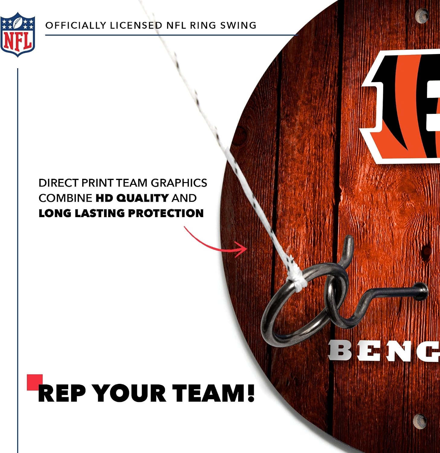Solid Wood NFL Hook & Ring Toss Set with Direct Print HD Team Graphics – Easy Hang Hook and Ring Toss Target – Great Gift for Any Football Fan  Ring Toss Family Game for a Game Room(Cincinnati Bengals)