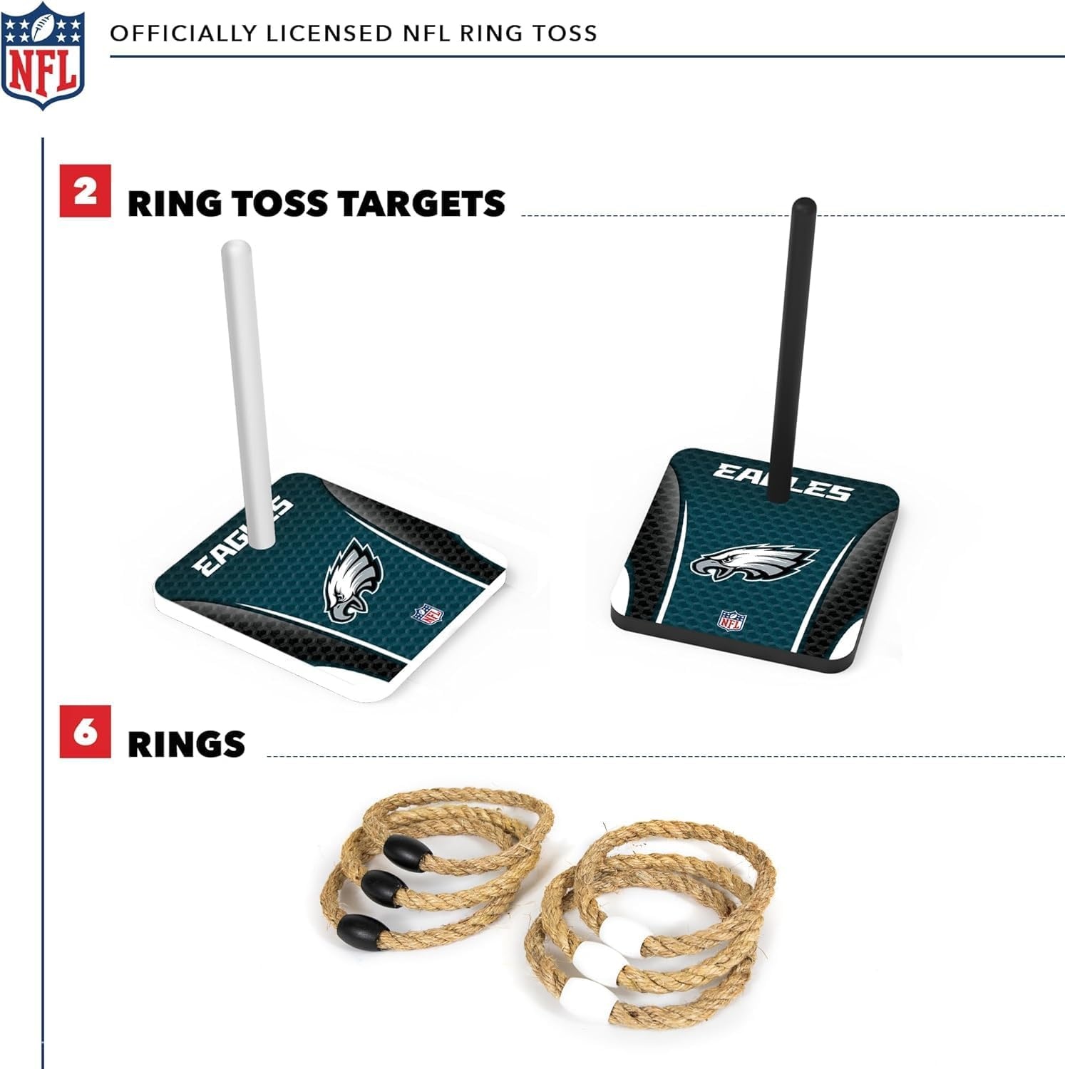 Solid Wood NFL Quoits Set with Direct Print HD Team Graphics – Tailgate Ring Toss Game – Great Gift for Any Football Fan  Ring Toss Family Outdoor Games for The Beach(Philadelphia Eagles)