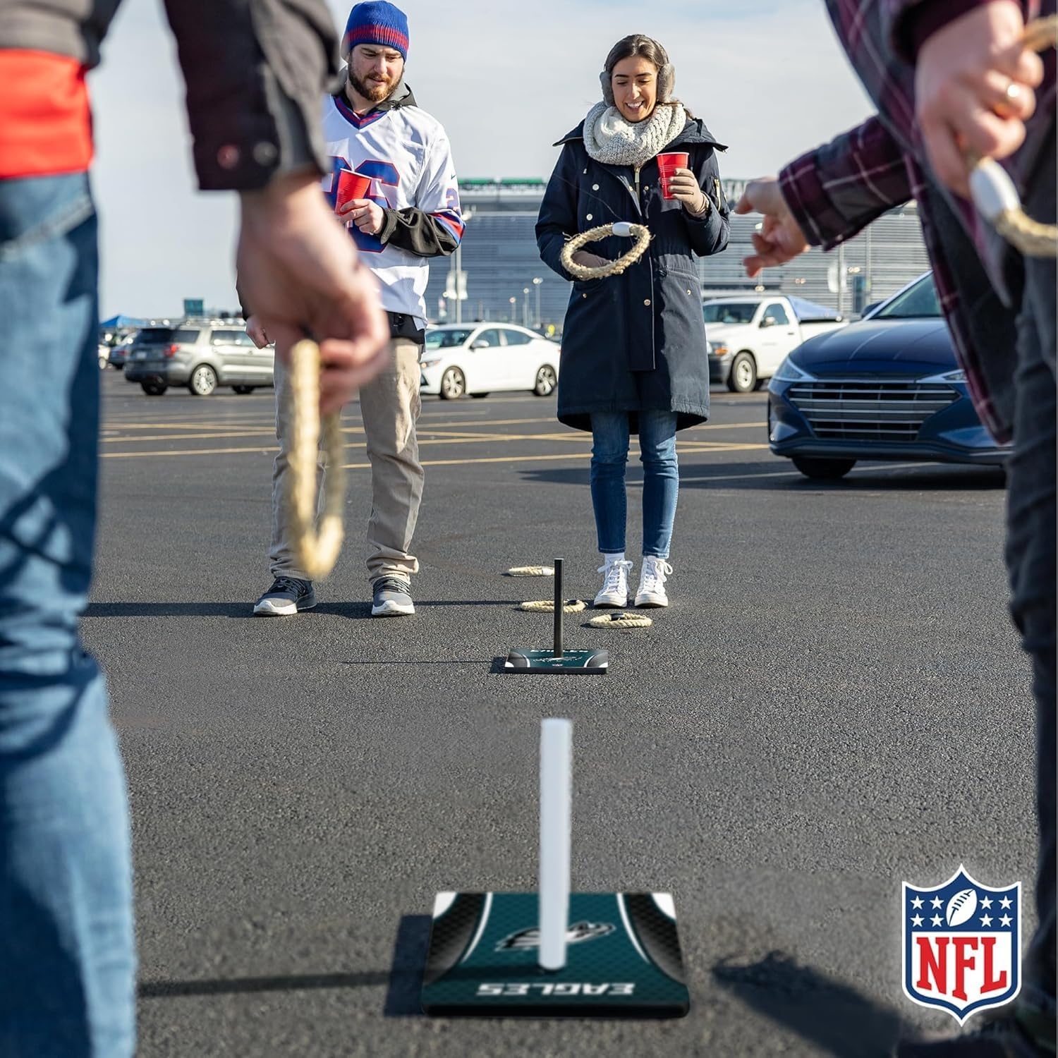 Solid Wood NFL Quoits Set with Direct Print HD Team Graphics – Tailgate Ring Toss Game – Great Gift for Any Football Fan  Ring Toss Family Outdoor Games for The Beach(Philadelphia Eagles)