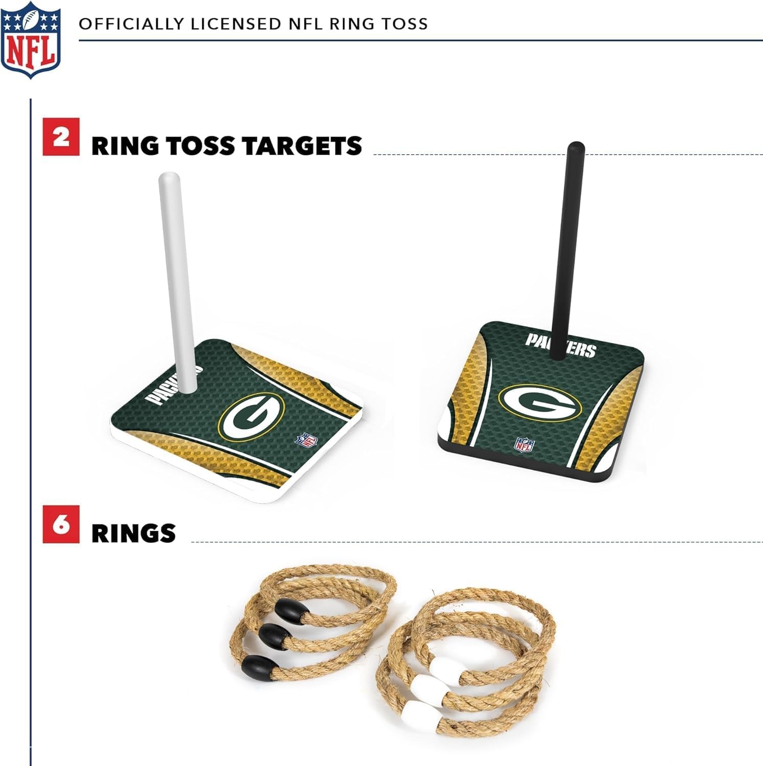 Solid Wood NFL Quoits Set with Direct Print HD Team Graphics – Tailgate Ring Toss Game – Great Gift for Any Football Fan  Ring Toss Family Outdoor Games for The Beach(Green Bay Packers)