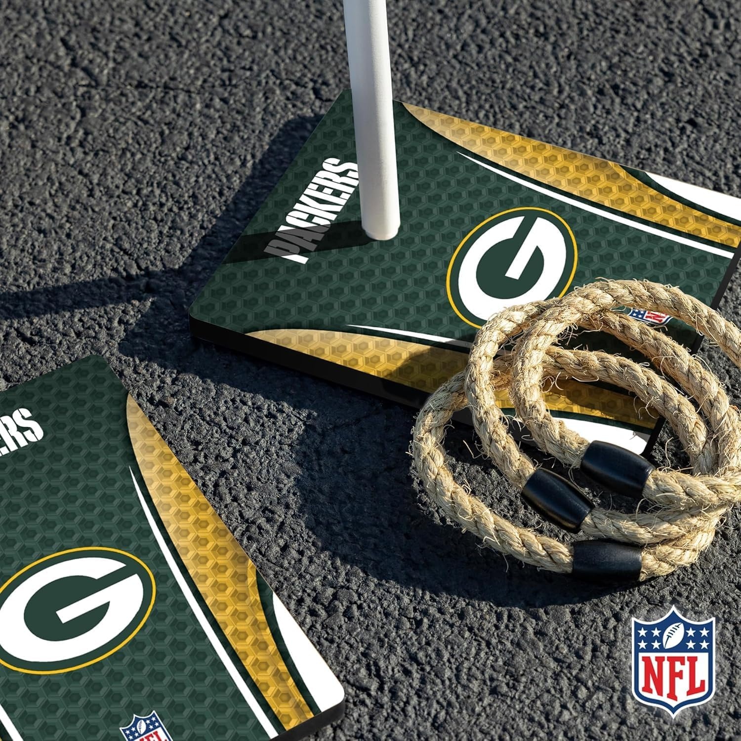 Solid Wood NFL Quoits Set with Direct Print HD Team Graphics – Tailgate Ring Toss Game – Great Gift for Any Football Fan  Ring Toss Family Outdoor Games for The Beach(Green Bay Packers)
