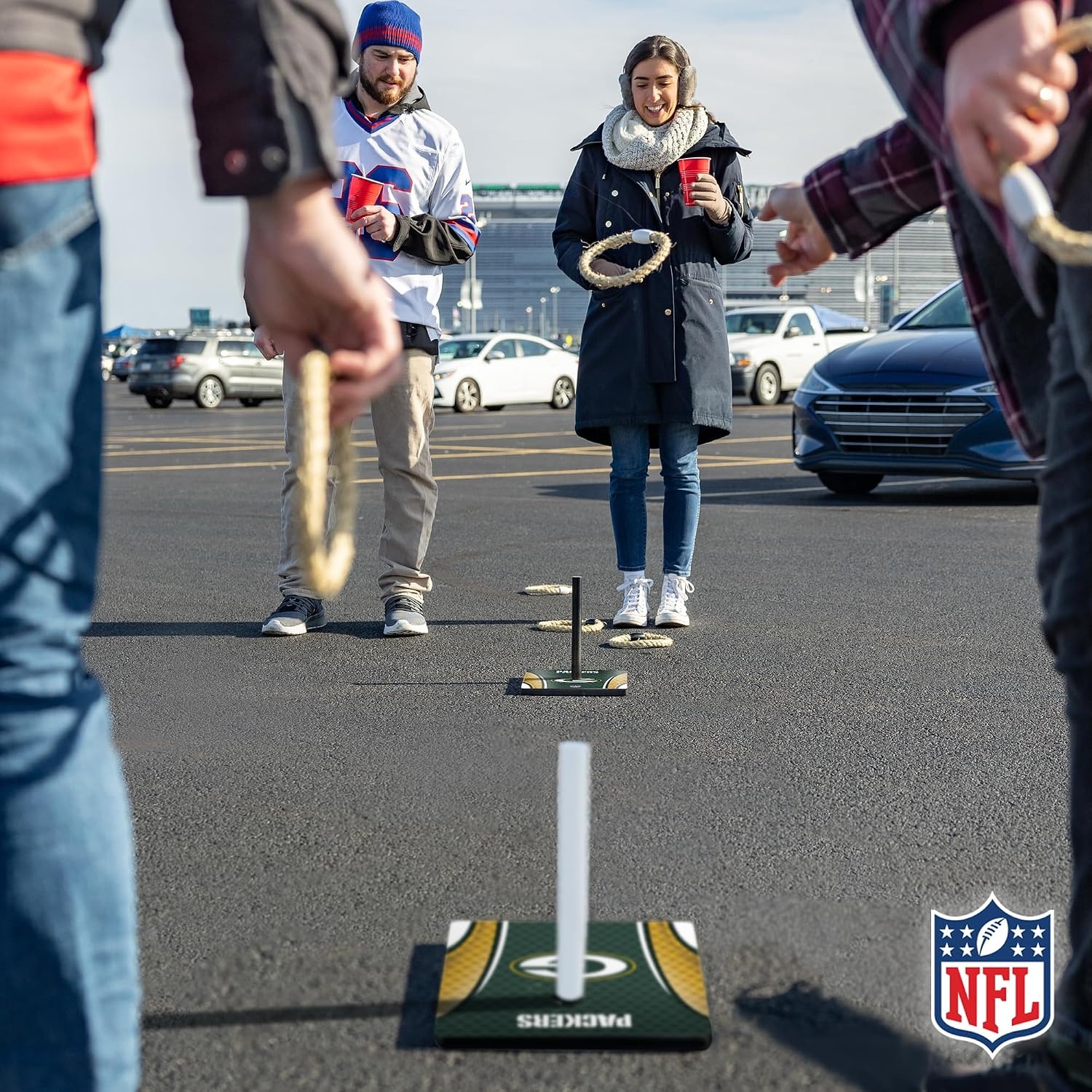 Solid Wood NFL Quoits Set with Direct Print HD Team Graphics – Tailgate Ring Toss Game – Great Gift for Any Football Fan  Ring Toss Family Outdoor Games for The Beach(Green Bay Packers)