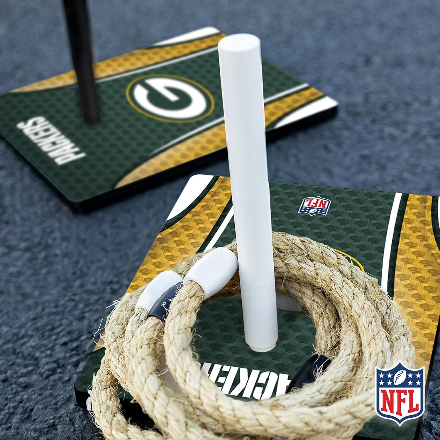 Solid Wood NFL Quoits Set with Direct Print HD Team Graphics – Tailgate Ring Toss Game – Great Gift for Any Football Fan  Ring Toss Family Outdoor Games for The Beach(Green Bay Packers)