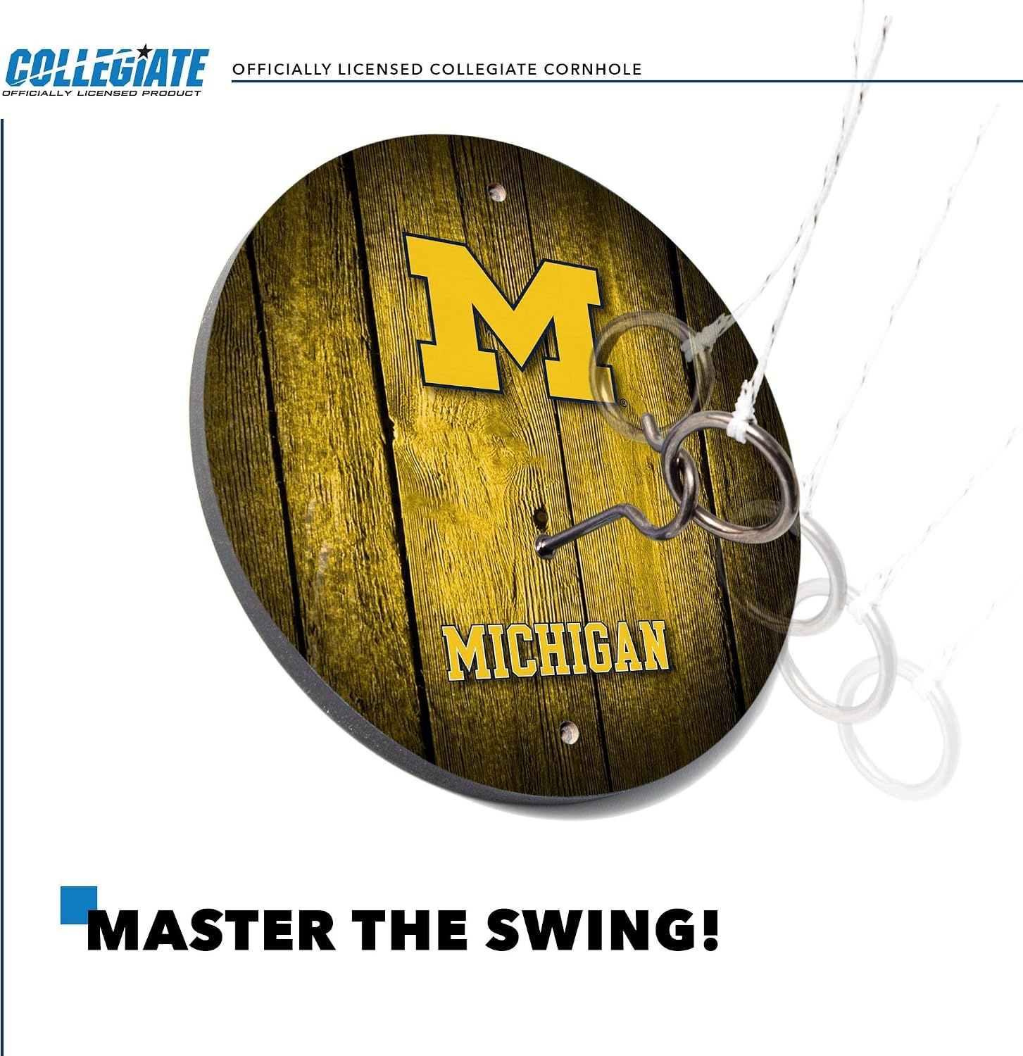 Wild Sports Solid Wood College Hook & Ring Toss Set with Direct Print HD Team Graphics – Easy Hang Hook and Ring Toss Target – Great Gift for Any NCAA Fan (Michigan Wolverines)