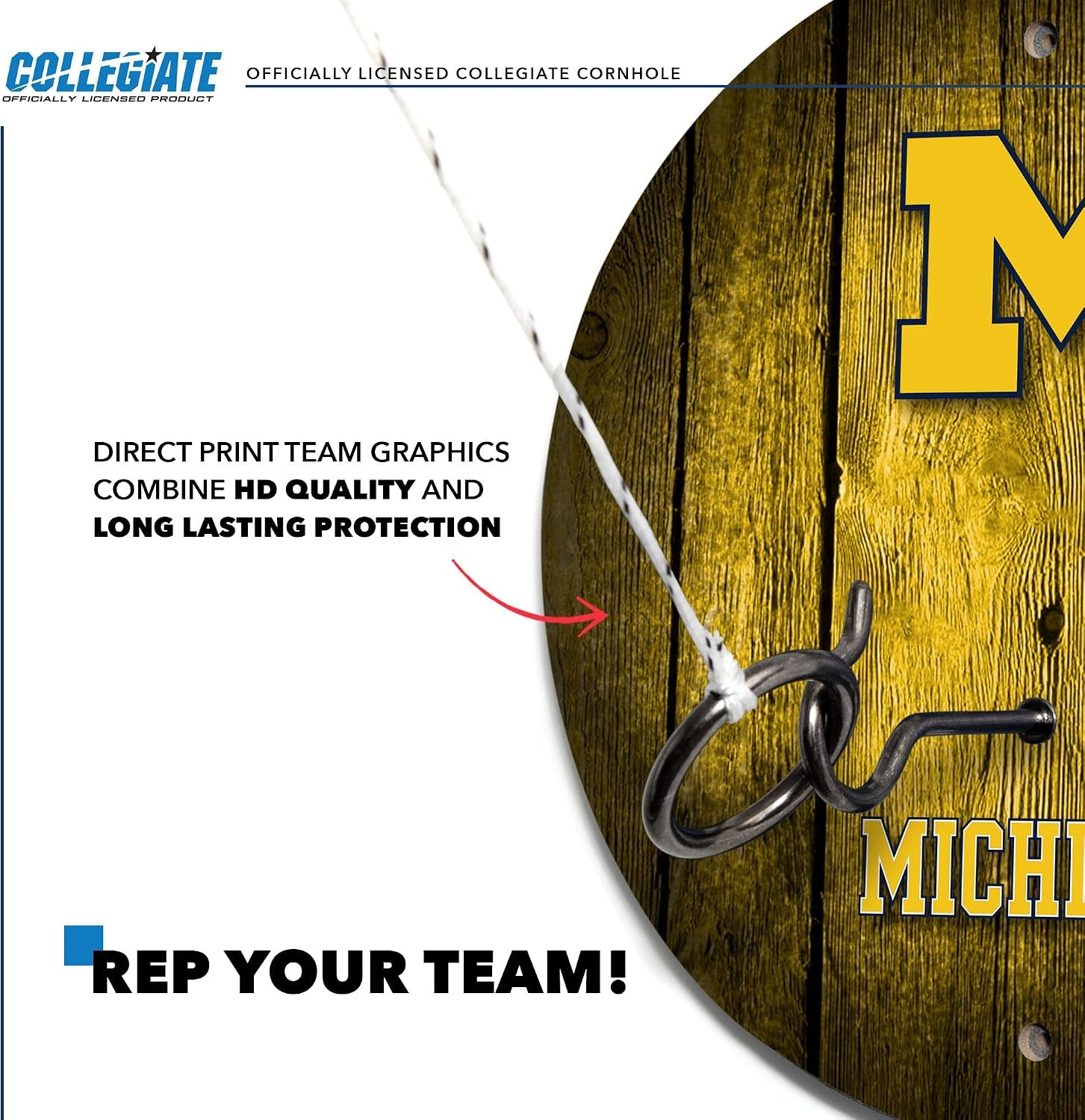 Wild Sports Solid Wood College Hook & Ring Toss Set with Direct Print HD Team Graphics – Easy Hang Hook and Ring Toss Target – Great Gift for Any NCAA Fan (Michigan Wolverines)