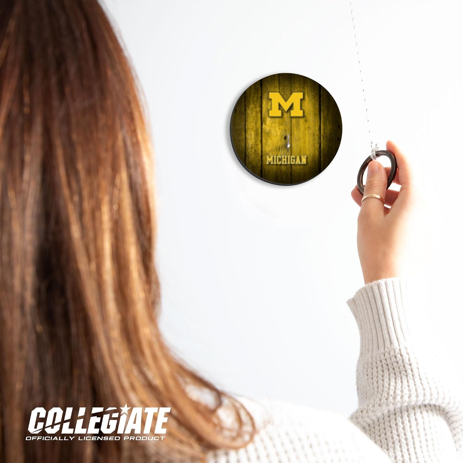 Wild Sports Solid Wood College Hook & Ring Toss Set with Direct Print HD Team Graphics – Easy Hang Hook and Ring Toss Target – Great Gift for Any NCAA Fan (Michigan Wolverines)