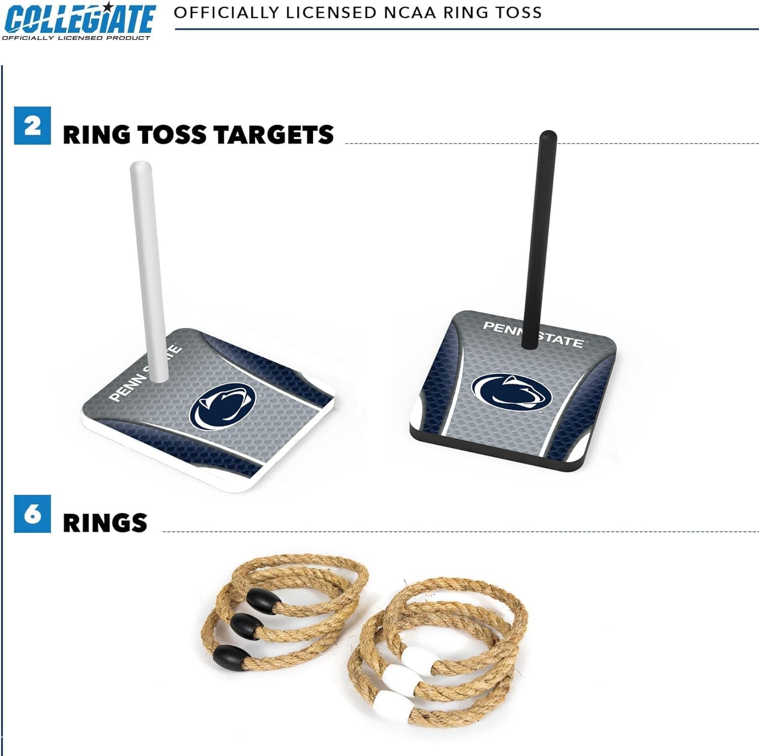 Wild Sports Solid Wood College Quoits Set with Direct Print HD Team Graphics – Tailgate Ring Toss Game – Great Gift for Any NCAA Fan  Ring Toss Outdoor Games for The Beach(Penn State Nittany Lions)