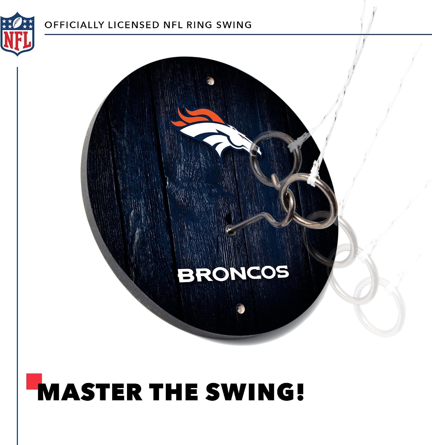 Solid Wood NFL Hook & Ring Toss Set with Direct Print HD Team Graphics – Easy Hang Hook and Ring Toss Target – Great Gift for Any Football Fan  Ring Toss Family Game for a Game Room(Denver Broncos)