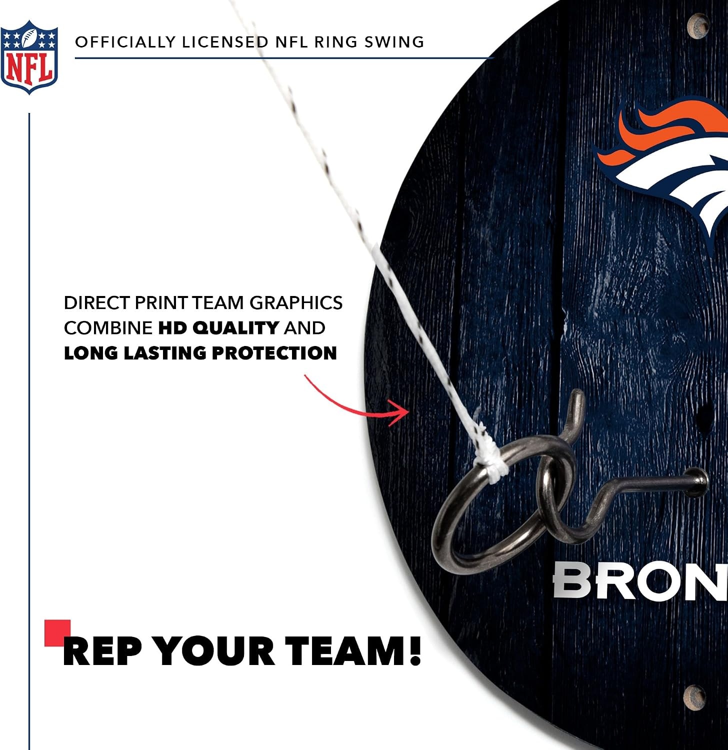 Solid Wood NFL Hook & Ring Toss Set with Direct Print HD Team Graphics – Easy Hang Hook and Ring Toss Target – Great Gift for Any Football Fan  Ring Toss Family Game for a Game Room(Denver Broncos)