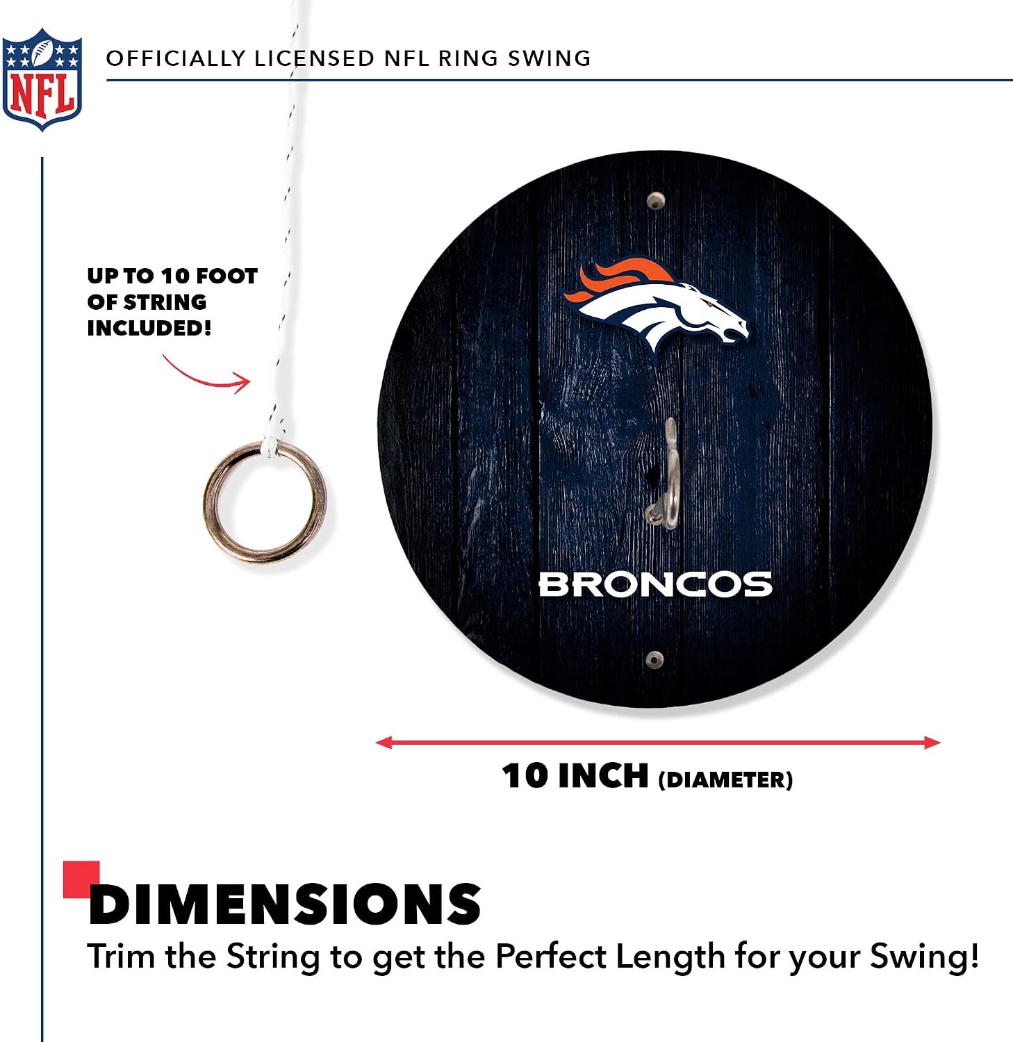 Solid Wood NFL Hook & Ring Toss Set with Direct Print HD Team Graphics – Easy Hang Hook and Ring Toss Target – Great Gift for Any Football Fan  Ring Toss Family Game for a Game Room(Denver Broncos)