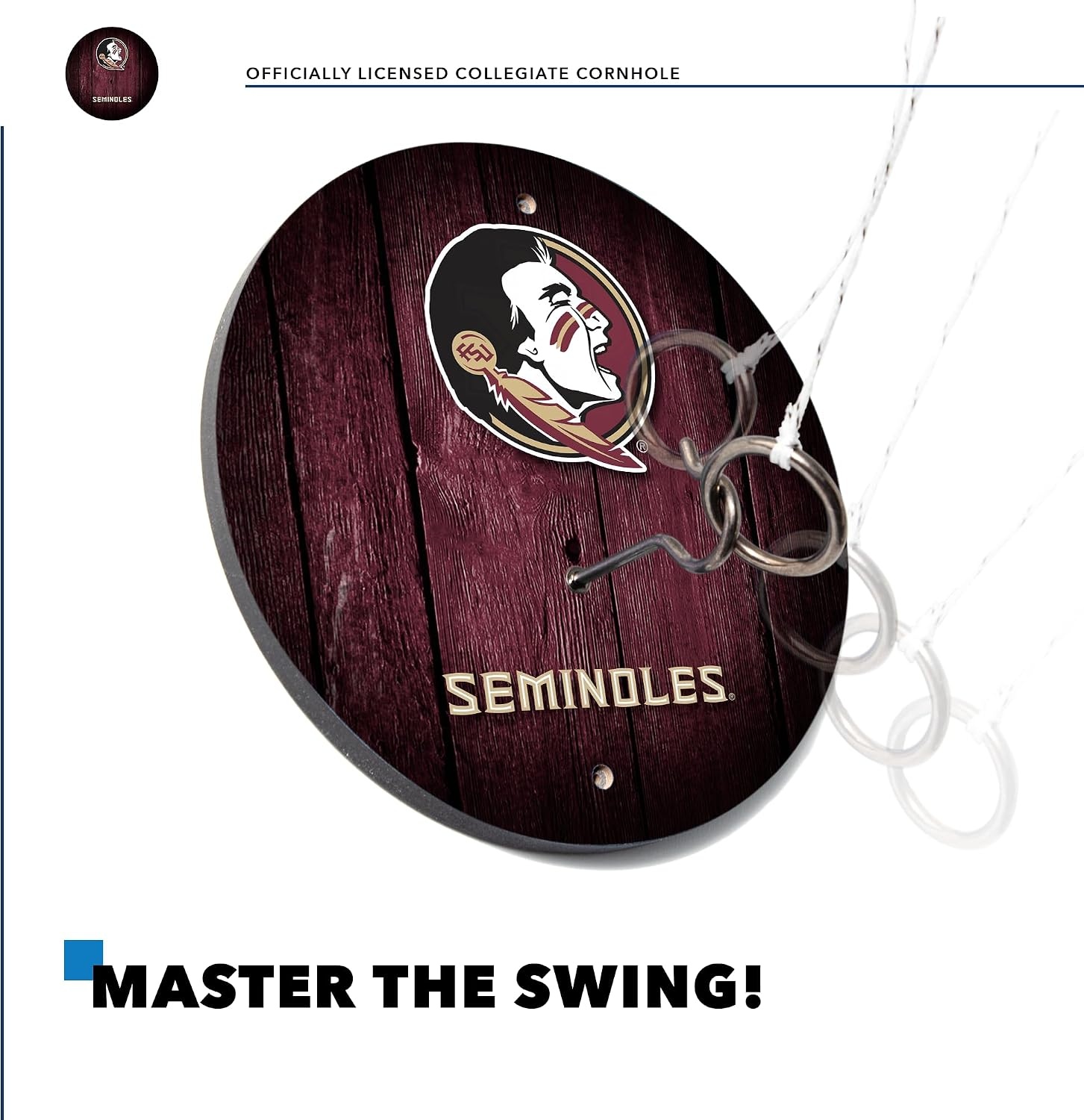 Wild Sports Solid Wood College Hook & Ring Toss Set with Direct Print HD Team Graphics – Easy Hang Hook and Ring Toss Target – Great Gift for Any NCAA Fan (Florida State Seminoles)