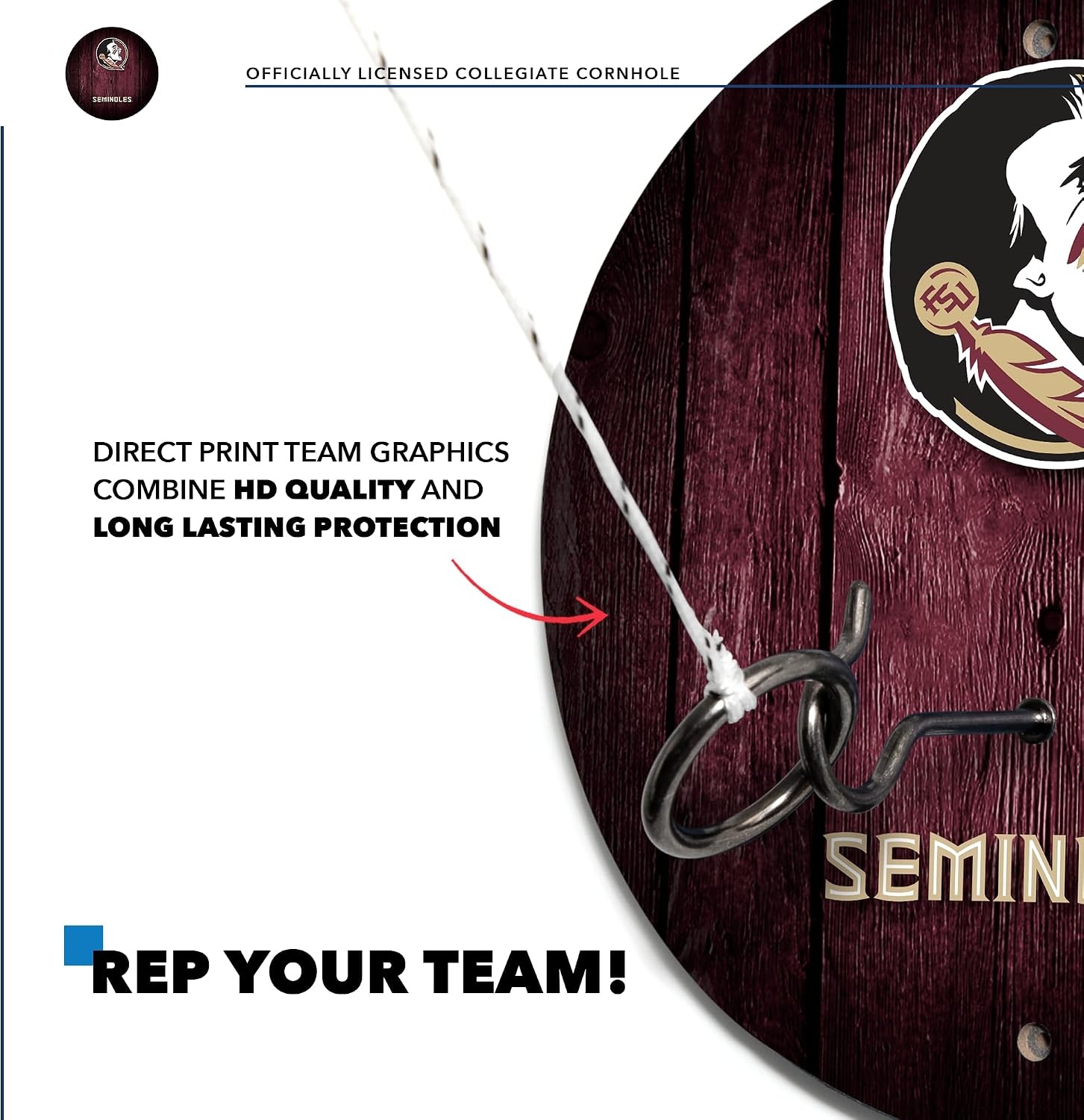 Wild Sports Solid Wood College Hook & Ring Toss Set with Direct Print HD Team Graphics – Easy Hang Hook and Ring Toss Target – Great Gift for Any NCAA Fan (Florida State Seminoles)