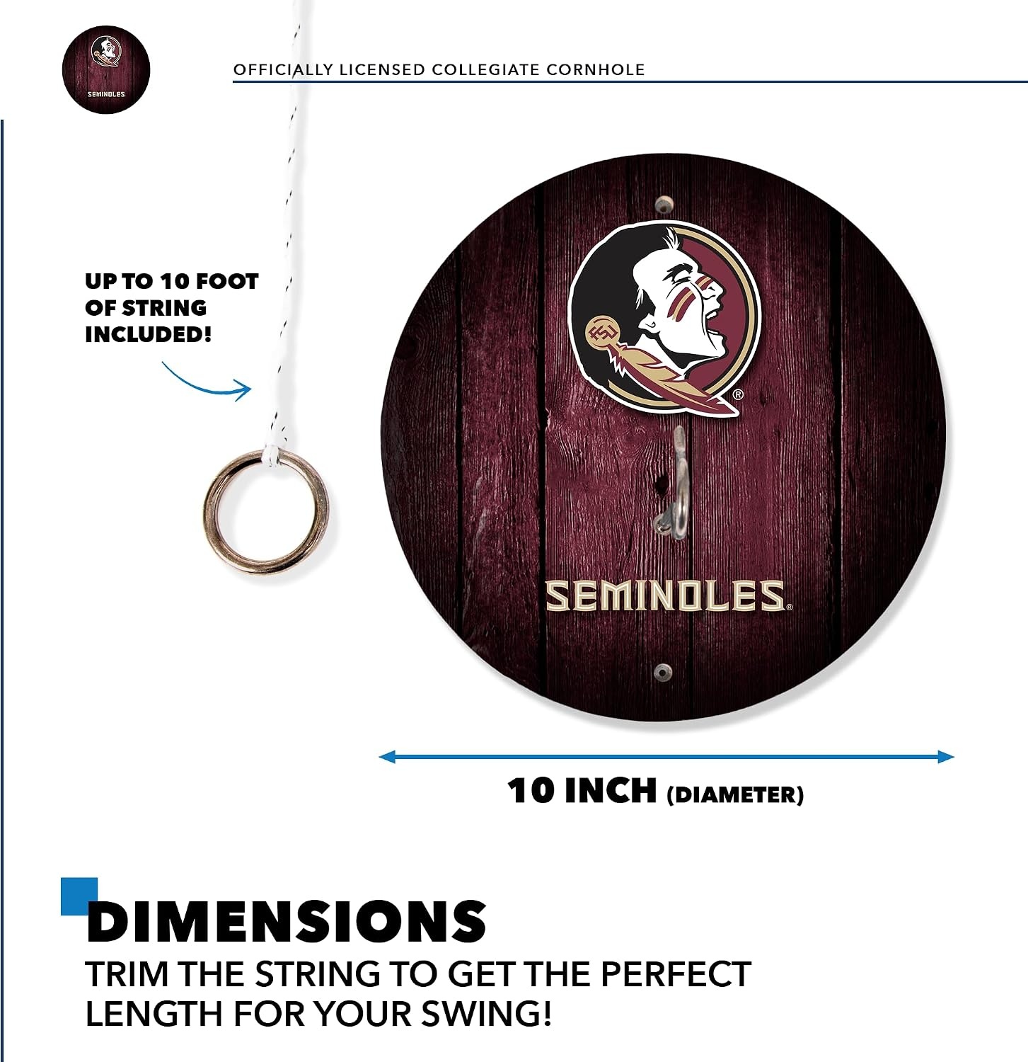 Wild Sports Solid Wood College Hook & Ring Toss Set with Direct Print HD Team Graphics – Easy Hang Hook and Ring Toss Target – Great Gift for Any NCAA Fan (Florida State Seminoles)
