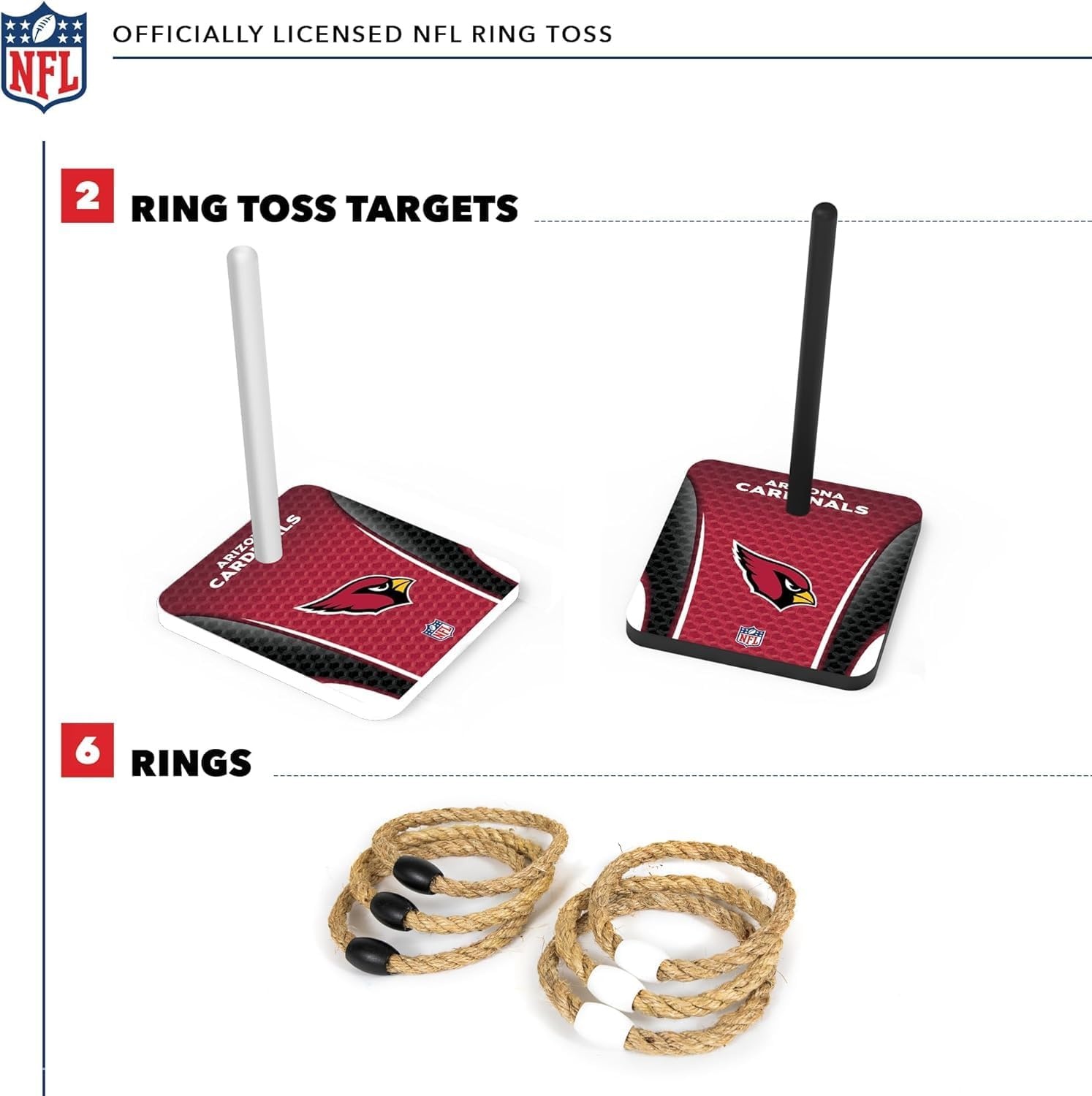 Solid Wood NFL Quoits Set with Direct Print HD Team Graphics – Tailgate Ring Toss Game – Great Gift for Any Football Fan  Ring Toss Family Outdoor Games for The Beach(Arizona Cardinals)