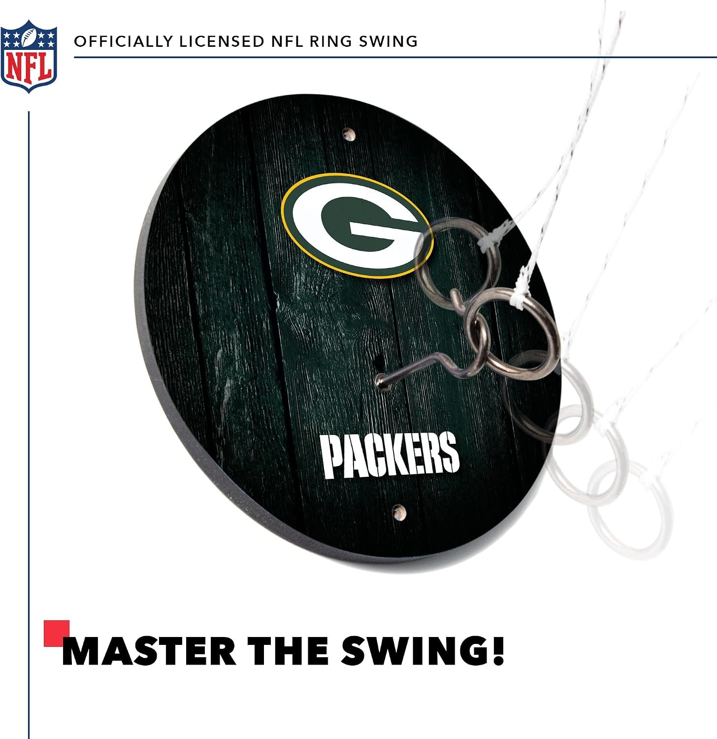 Solid Wood NFL Hook & Ring Toss Set with Direct Print HD Team Graphics – Easy Hang Hook and Ring Toss Target – Great Gift for Any Football Fan  Ring Toss Family Game for a Game Room(Green Bay Packers)