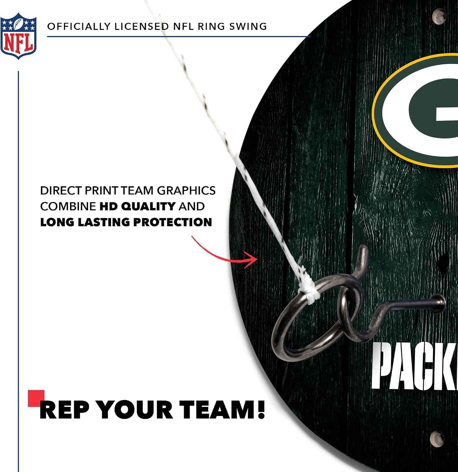 Solid Wood NFL Hook & Ring Toss Set with Direct Print HD Team Graphics – Easy Hang Hook and Ring Toss Target – Great Gift for Any Football Fan  Ring Toss Family Game for a Game Room(Green Bay Packers)