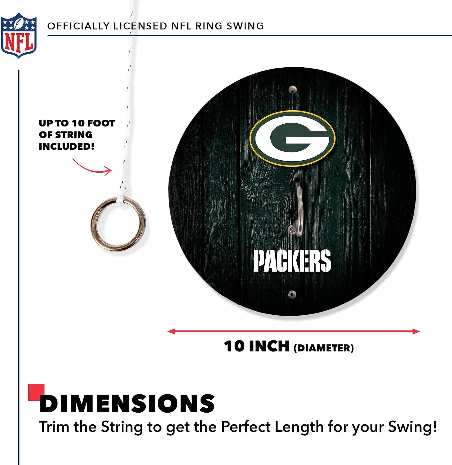Solid Wood NFL Hook & Ring Toss Set with Direct Print HD Team Graphics – Easy Hang Hook and Ring Toss Target – Great Gift for Any Football Fan  Ring Toss Family Game for a Game Room(Green Bay Packers)