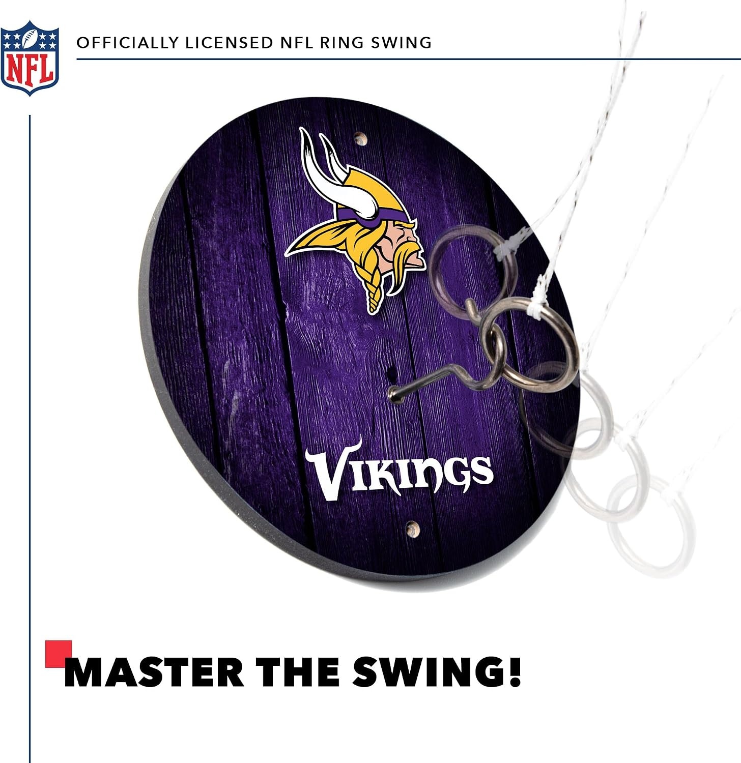 Solid Wood NFL Hook & Ring Toss Set with Direct Print HD Team Graphics – Easy Hang Hook and Ring Toss Target – Great Gift for Any Football Fan  Ring Toss Family Game for a Game Room(Minnesota Vikings)