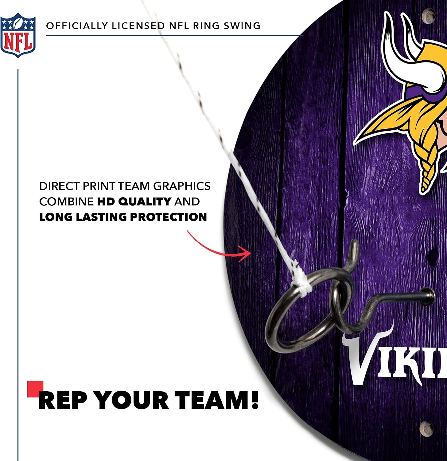 Solid Wood NFL Hook & Ring Toss Set with Direct Print HD Team Graphics – Easy Hang Hook and Ring Toss Target – Great Gift for Any Football Fan  Ring Toss Family Game for a Game Room(Minnesota Vikings)
