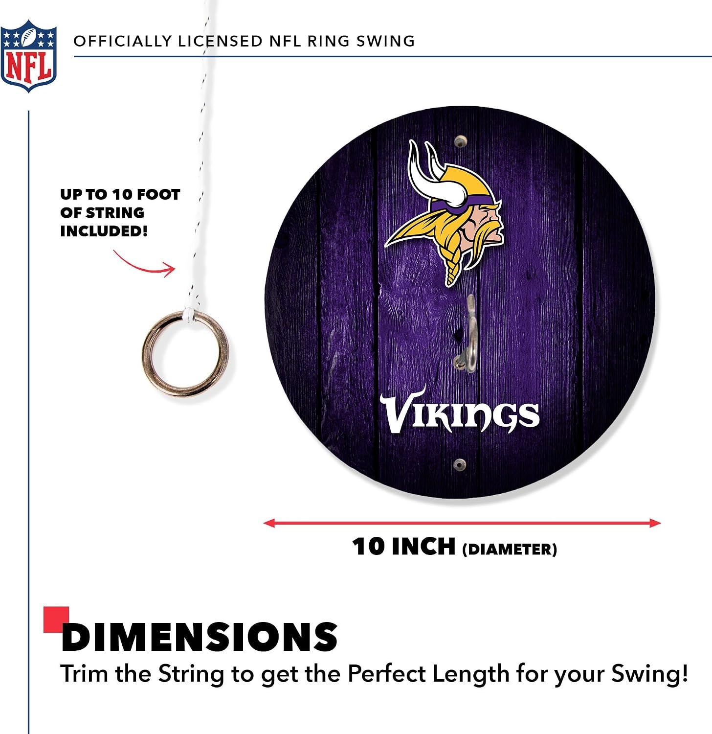 Solid Wood NFL Hook & Ring Toss Set with Direct Print HD Team Graphics – Easy Hang Hook and Ring Toss Target – Great Gift for Any Football Fan  Ring Toss Family Game for a Game Room(Minnesota Vikings)