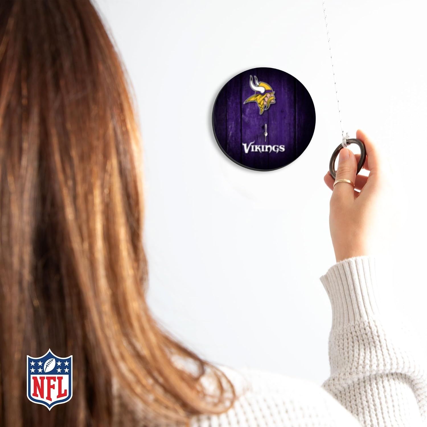 Solid Wood NFL Hook & Ring Toss Set with Direct Print HD Team Graphics – Easy Hang Hook and Ring Toss Target – Great Gift for Any Football Fan  Ring Toss Family Game for a Game Room(Minnesota Vikings)
