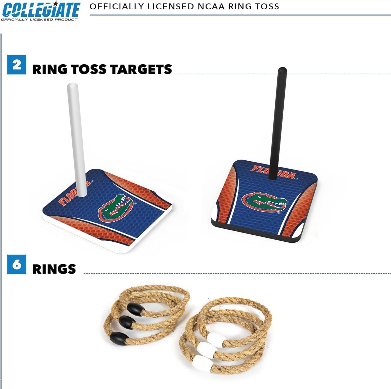 Wild Sports Solid Wood College Quoits Set with Direct Print HD Team Graphics – Tailgate Ring Toss Game – Great Gift for Any NCAA Fan  Ring Toss Outdoor Games for The Beach(Florida Gators)