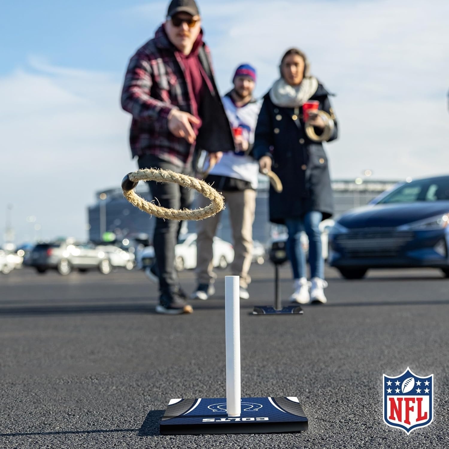 Solid Wood NFL Quoits Set with Direct Print HD Team Graphics – Tailgate Ring Toss Game – Great Gift for Any Football Fan  Ring Toss Family Outdoor Games for The Beach(Indianapolis Colts)