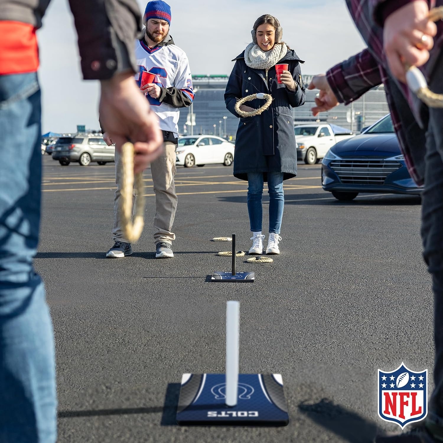 Solid Wood NFL Quoits Set with Direct Print HD Team Graphics – Tailgate Ring Toss Game – Great Gift for Any Football Fan  Ring Toss Family Outdoor Games for The Beach(Indianapolis Colts)