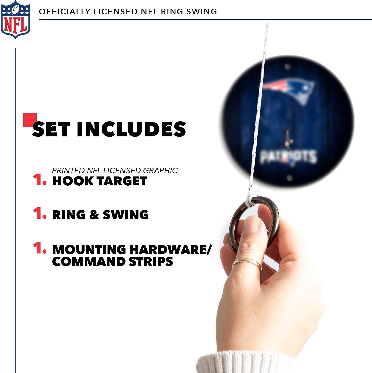 Solid Wood NFL Hook & Ring Toss Set with Direct Print HD Team Graphics – Easy Hang Hook and Ring Toss Target – Great Gift for Any Football Fan  Ring Toss Family Game for a Game Room(New England Patriots)