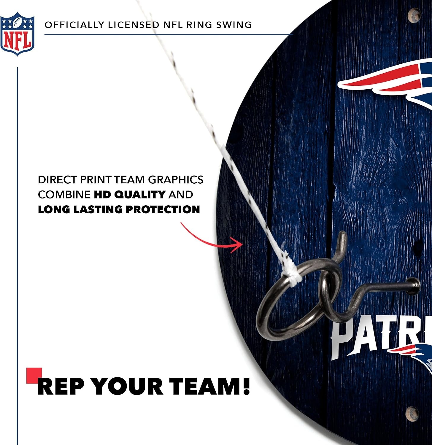 Solid Wood NFL Hook & Ring Toss Set with Direct Print HD Team Graphics – Easy Hang Hook and Ring Toss Target – Great Gift for Any Football Fan  Ring Toss Family Game for a Game Room(New England Patriots)