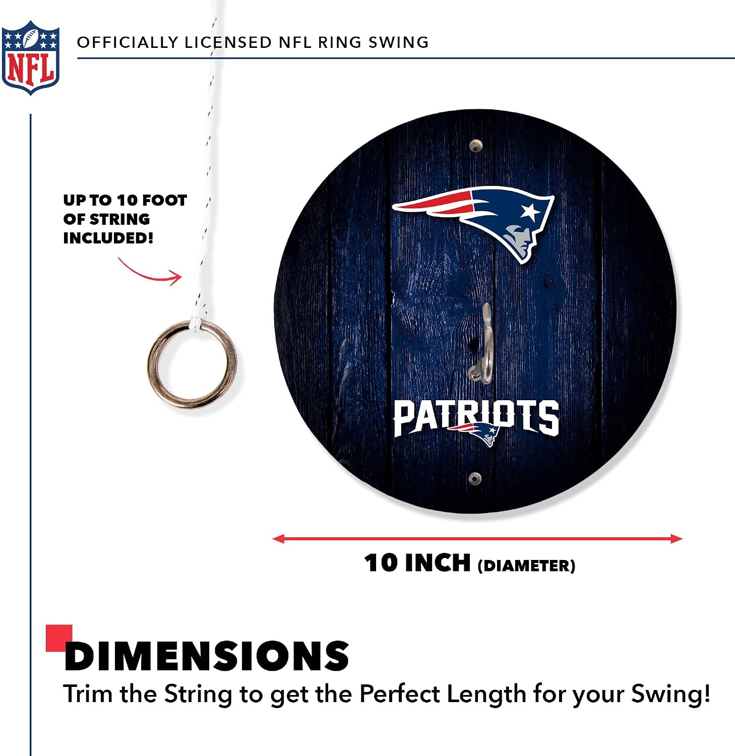 Solid Wood NFL Hook & Ring Toss Set with Direct Print HD Team Graphics – Easy Hang Hook and Ring Toss Target – Great Gift for Any Football Fan  Ring Toss Family Game for a Game Room(New England Patriots)