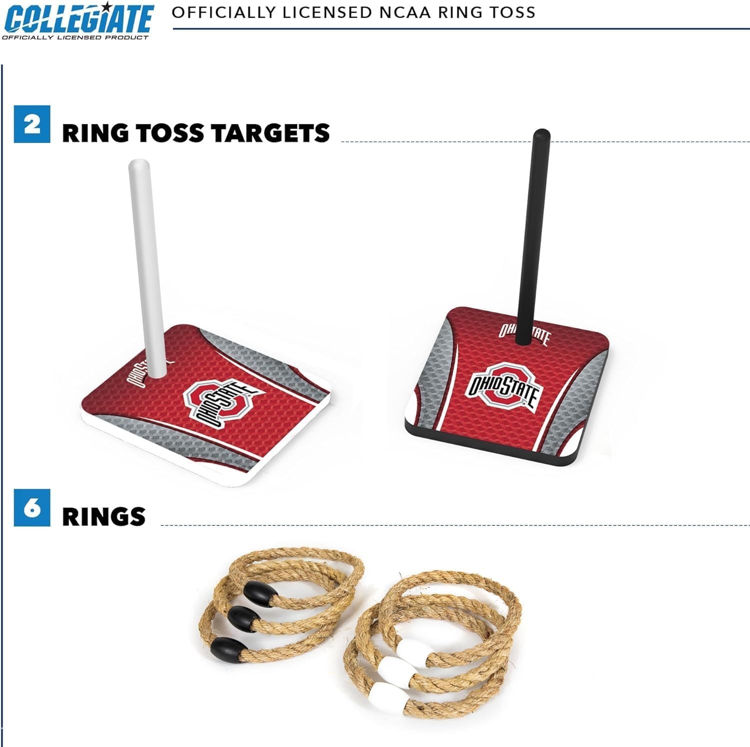 Wild Sports Solid Wood College Quoits Set with Direct Print HD Team Graphics – Tailgate Ring Toss Game – Great Gift for Any NCAA Fan  Ring Toss Outdoor Games for The Beach(Ohio State Buckeyes)