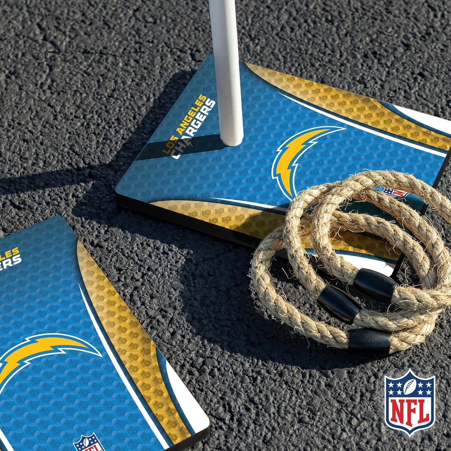 Solid Wood NFL Quoits Set with Direct Print HD Team Graphics – Tailgate Ring Toss Game – Great Gift for Any Football Fan  Ring Toss Family Outdoor Games for The Beach(Los Angeles Chargers)